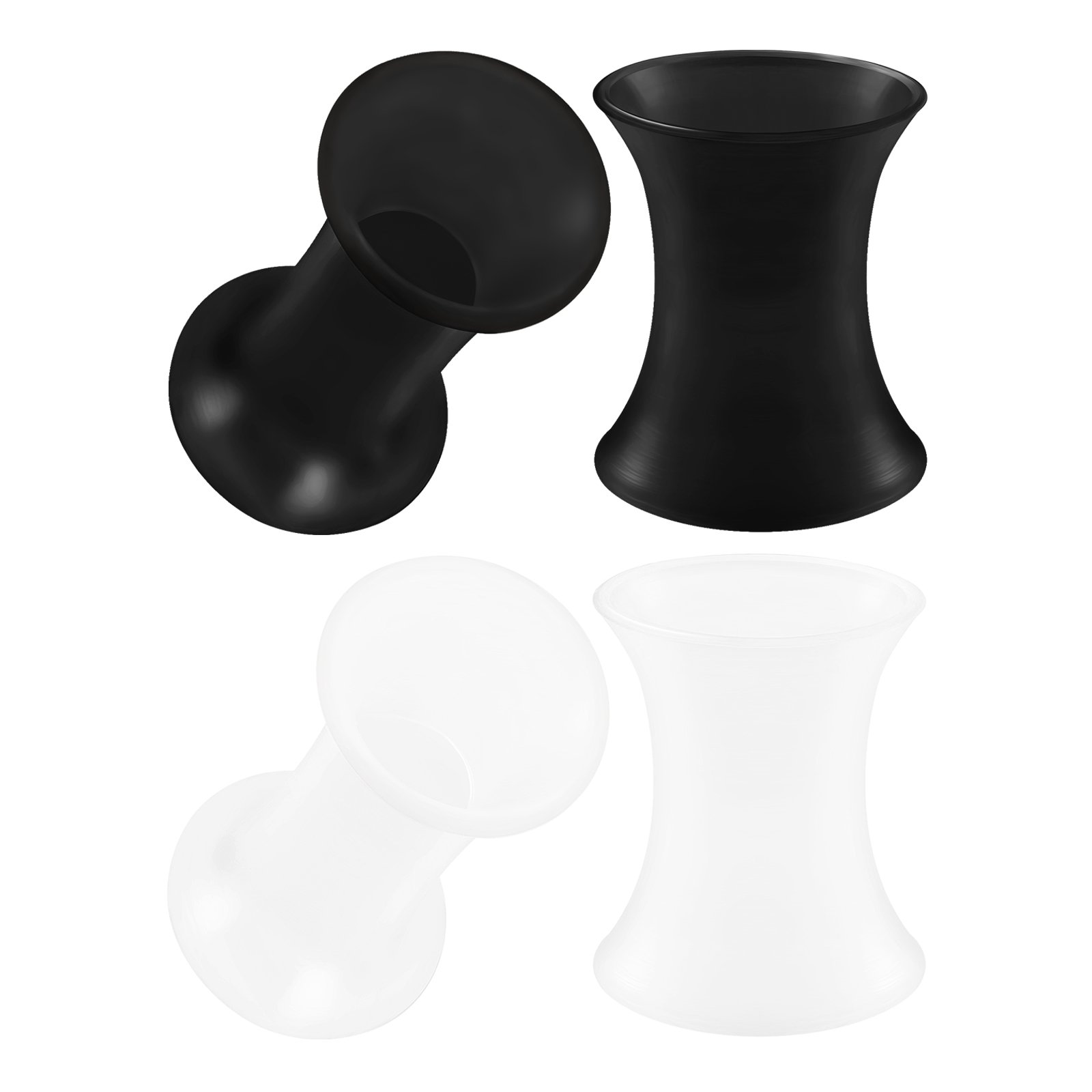 2 Pairs Silicone Black & White Double Flared Ear Plugs - Ultra Thin Flesh Tunnel Earrings for Ear Stretching & Lobe Piercing Jewelry - Perfect for Daily Wear, Parties & Alternative Fashion Styles