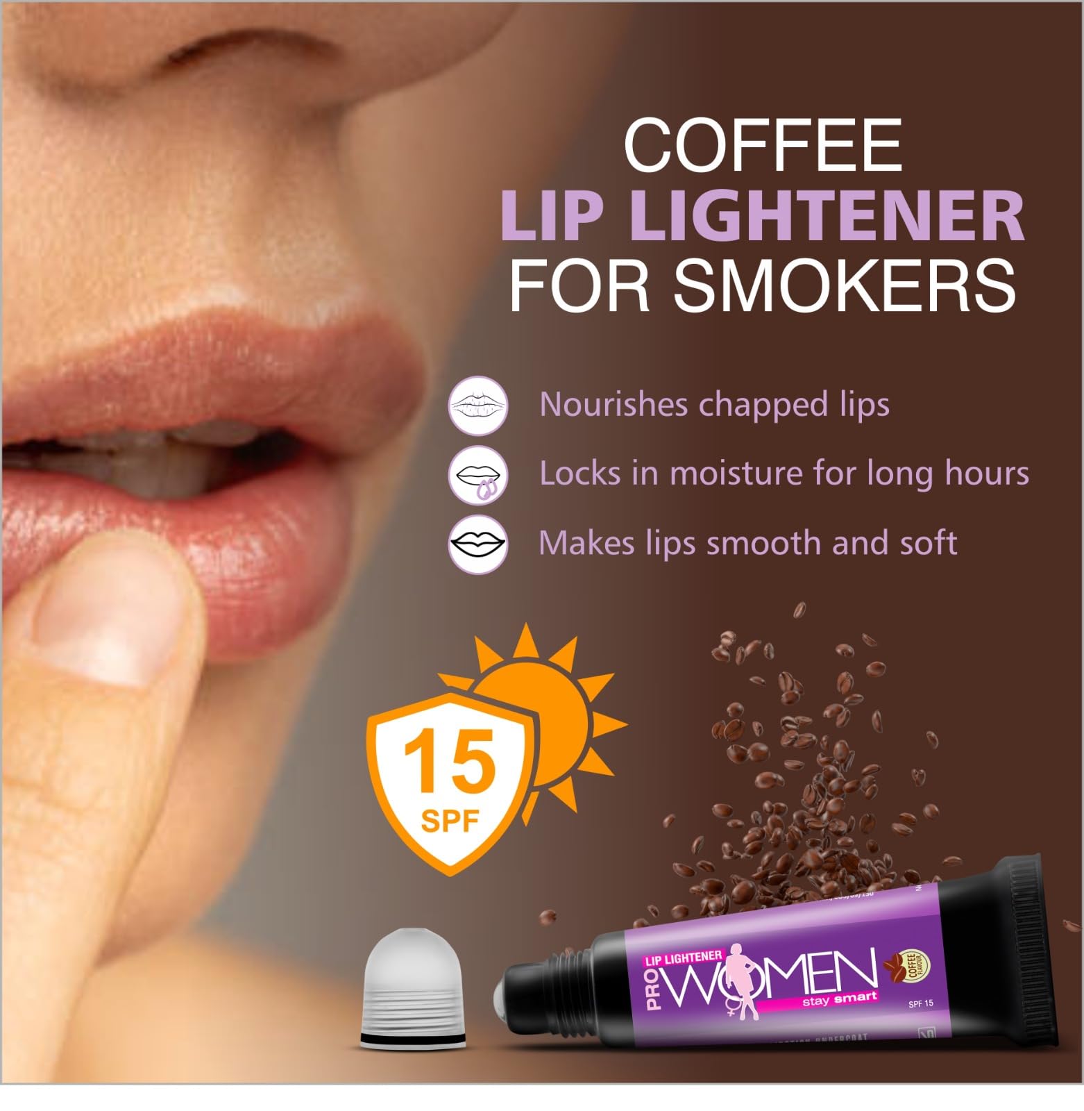 Prowomen SPF15 Lip Lightener Roller for Smokers - Mint Flavored Lip Balm to Relieve Dry, Flaky & Chapped Lips | 10g Coffee Scented Lip Mask for Hydration & Protection - Perfect for Daily Use & Smoking Care