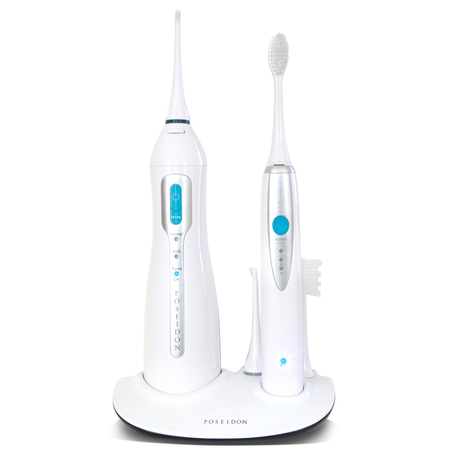 ToiletTree Poseidon Rechargeable Sonic Toothbrush & Water Flosser Combo - Electric Toothbrush with Oral Irrigator for Healthy Gums & Fresh Breath - Includes 4 Brush Heads & 3 Water Jet Tips - Perfect for Travel, Home & Family Dental Care