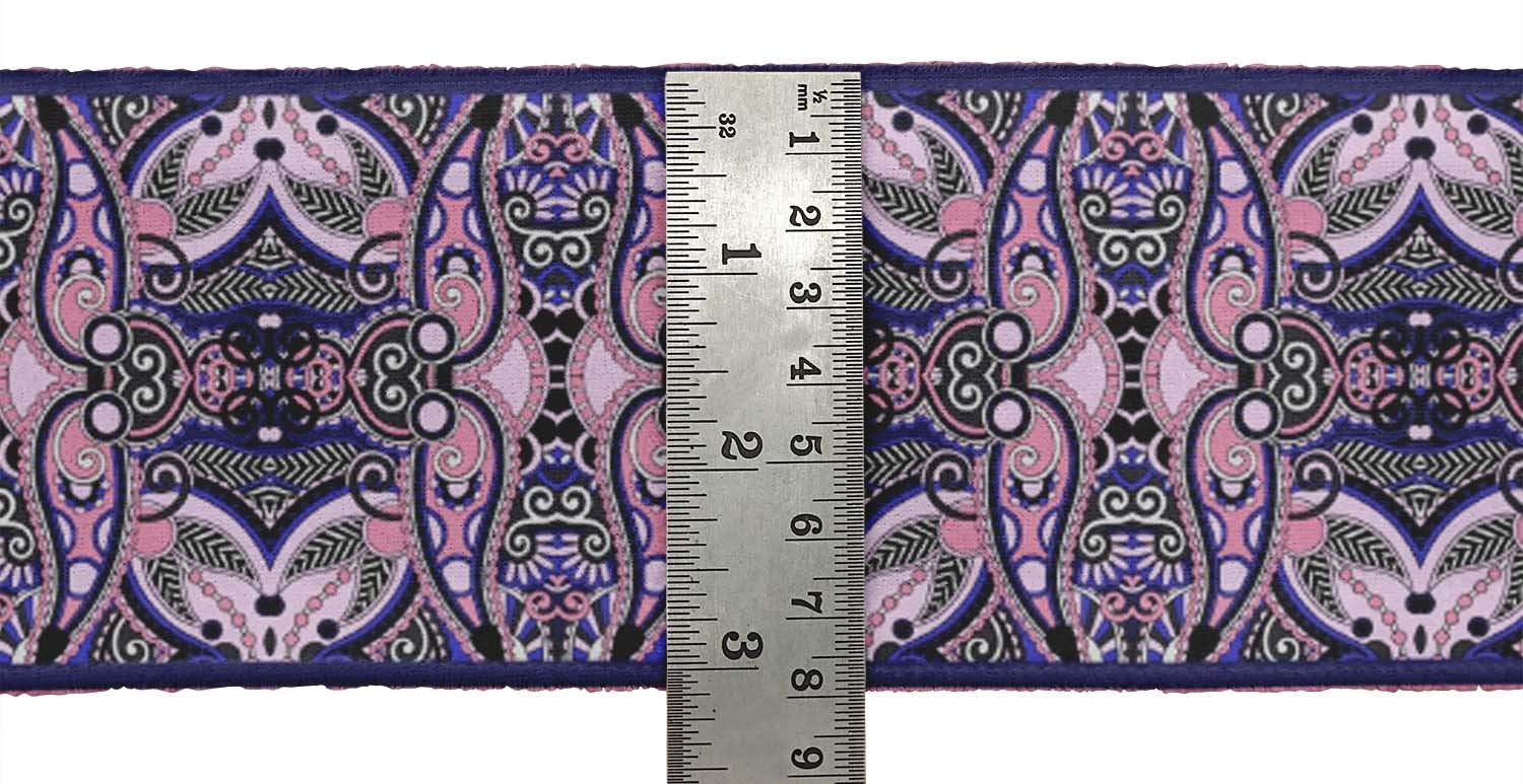 Indian Beautiful Art Pink Stripe & Paisley Printed Velvet Ribbon Trim - 9 Yards, 3 Inches Wide - Premium Fabric Lace for Sewing, Crafts, DIY Accessories - Perfect for Gift Wrapping, Home Decor, and Fashion Embellishments