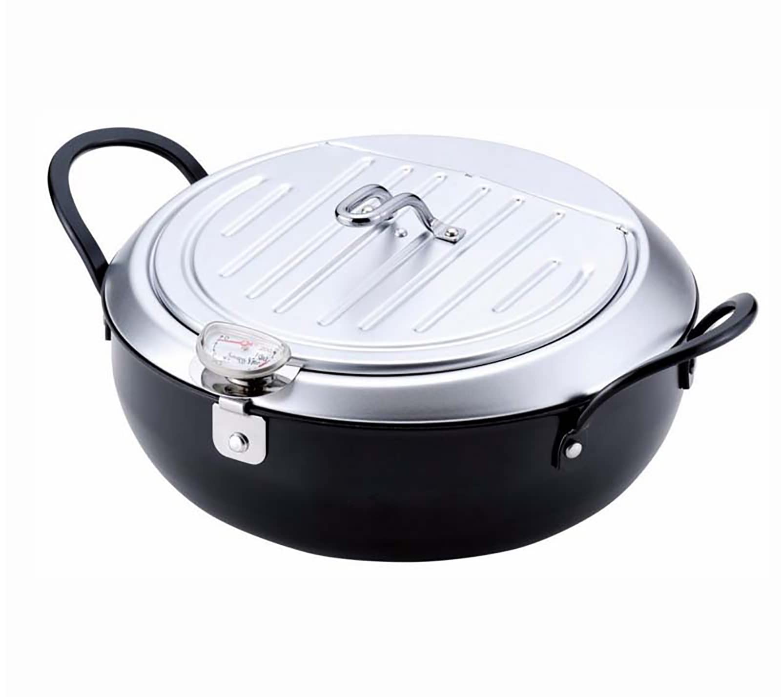 GBGYMJM 20cm Non-Stick Stainless Steel Deep Fryer Pan with Thermometer & Drip Tray - Perfect for Fried Chicken, Tempura, Fish Frying - Ideal for Home Kitchen & Restaurant Use
