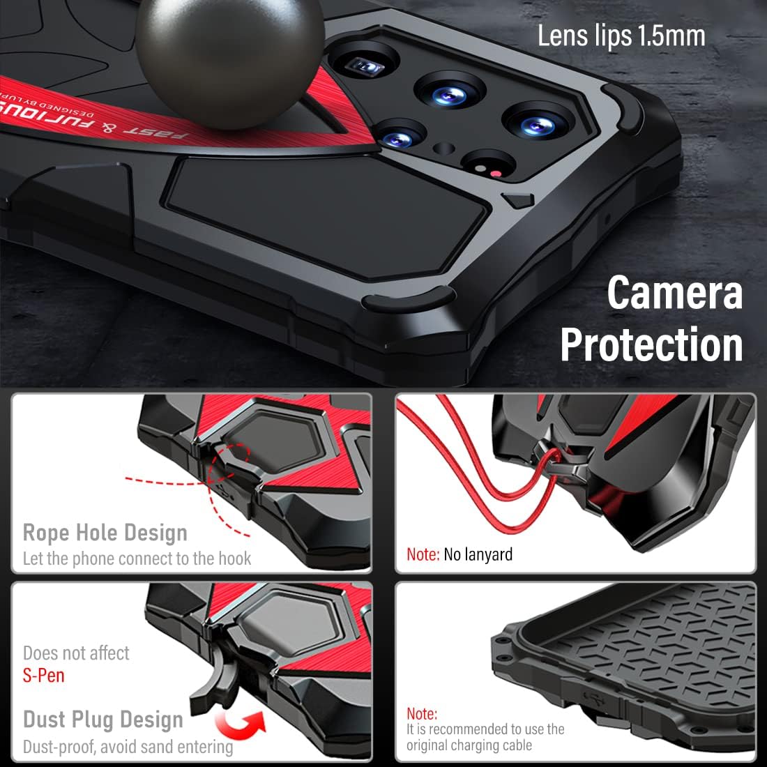 **Military Grade Shockproof Phone Case for Samsung Galaxy S24 Ultra 5G - Heavy Duty Hybrid Metal Bumper with Built-in Silicone, Drop & Dust Protection (Black) - Perfect for Outdoor, Work & Travel**