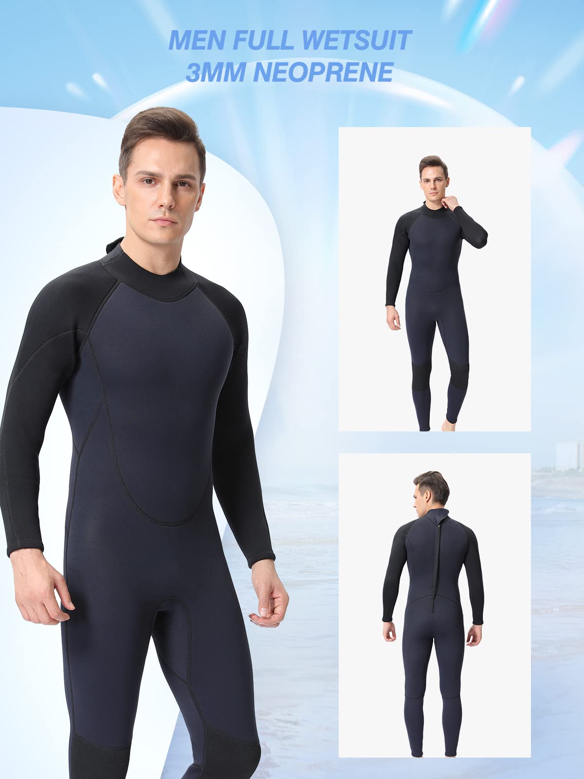 FLEXEL One Piece Full Body Wetsuit for Men & Women - 3mm/3/2mm/5/4mm Neoprene Thermal Swimsuits - Cold Water Diving, Surfing, Swimming & Snorkeling Gear - Perfect for Ocean Adventures, Water Sports & Winter Swimming