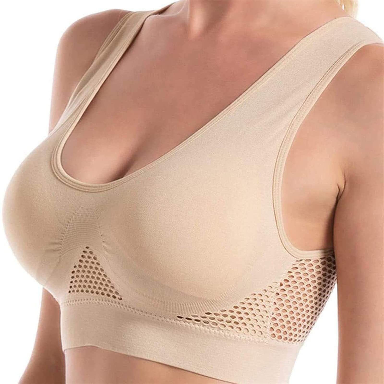 LONGLUAN Cooling Wireless Bra for Women - Breathable Comfort Invisible Bralette - Lightweight Summer Sports Bra for Yoga, Running & Everyday Wear
