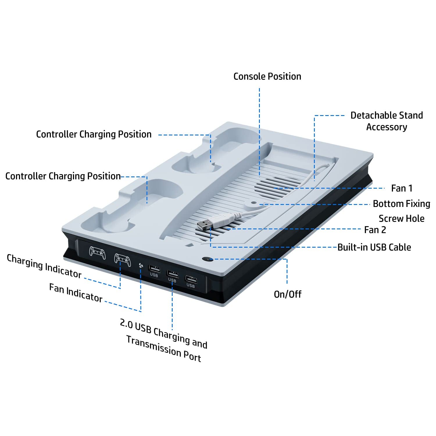 Wigearss PS5 Cooling Fan Stand with Dual Controller Charger - Vertical Charging Station for PS5 Console & Digital Edition (Not PS5 Slim) - Perfect for Gaming Sessions & Console Protection