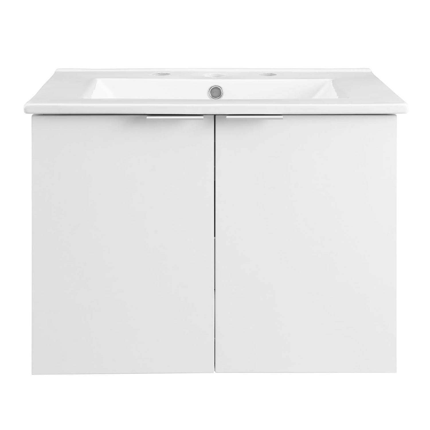 Modway Maybelle 24 Inch White Wall-Mounted Bathroom Vanity with Sink - Space Saving Modern Design for Small Bathrooms, Powder Rooms & Apartments