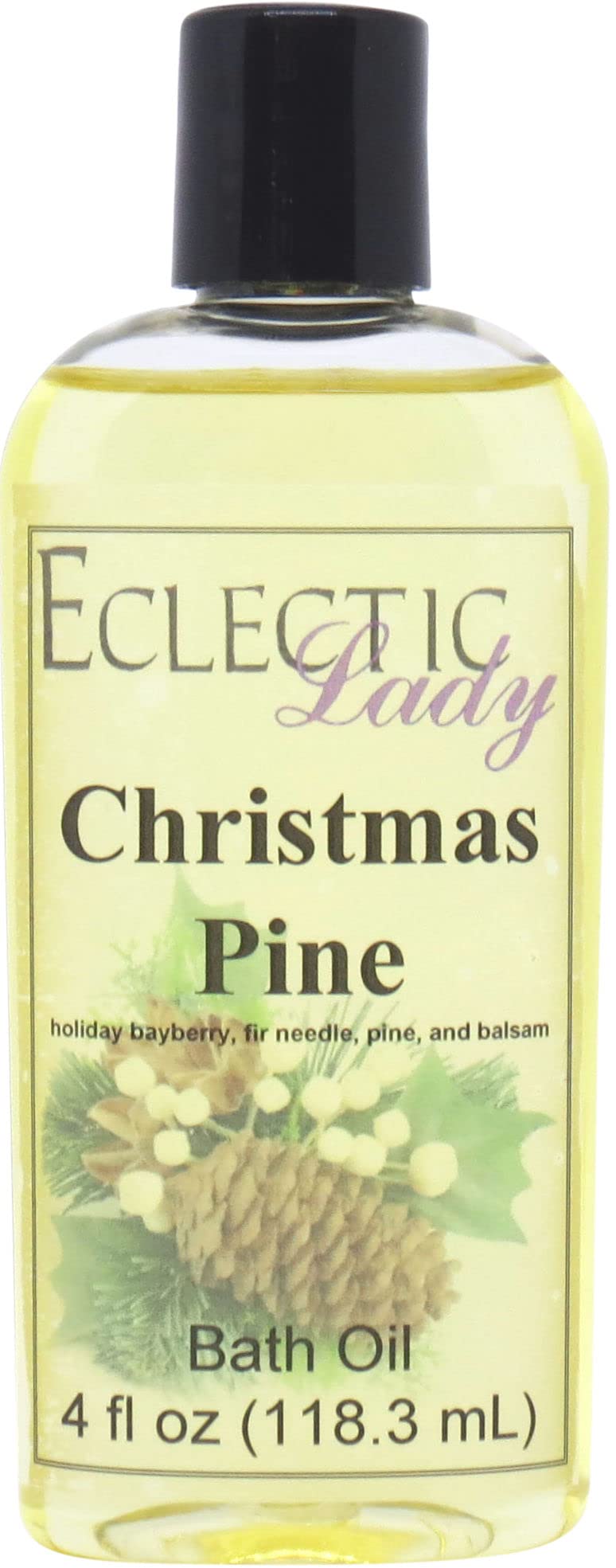 Eclectic Lady Christmas Pine Scented Bath Oil - Relaxing & Moisturizing Body Oil for Dry, Rough & Sensitive Skin - Daily Nourishing Shower Oil (4 oz) - Perfect for Holiday Self-Care & Spa Nights