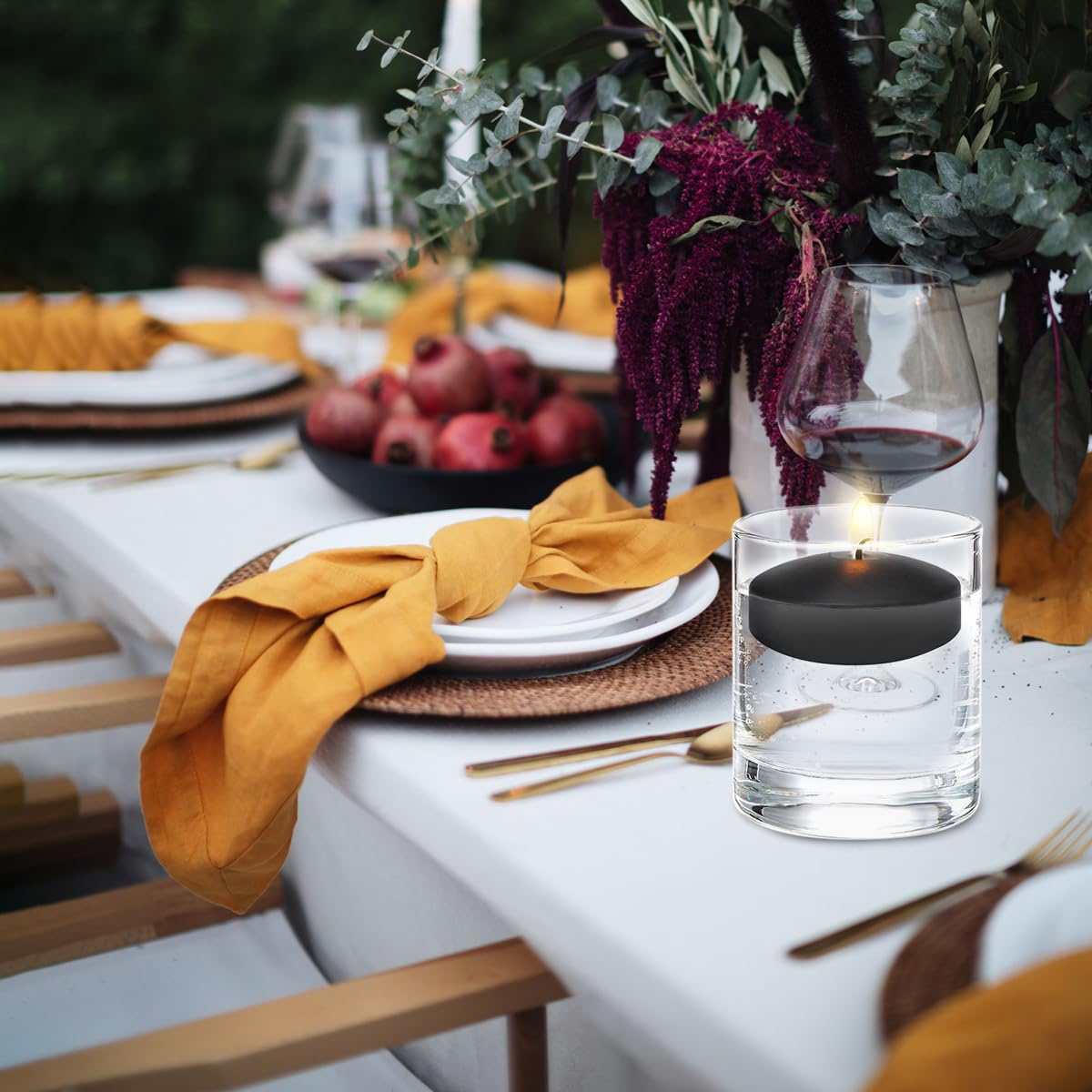 10-Hour Black Floating Candles - Set of 12 for Vases, Weddings & Pools