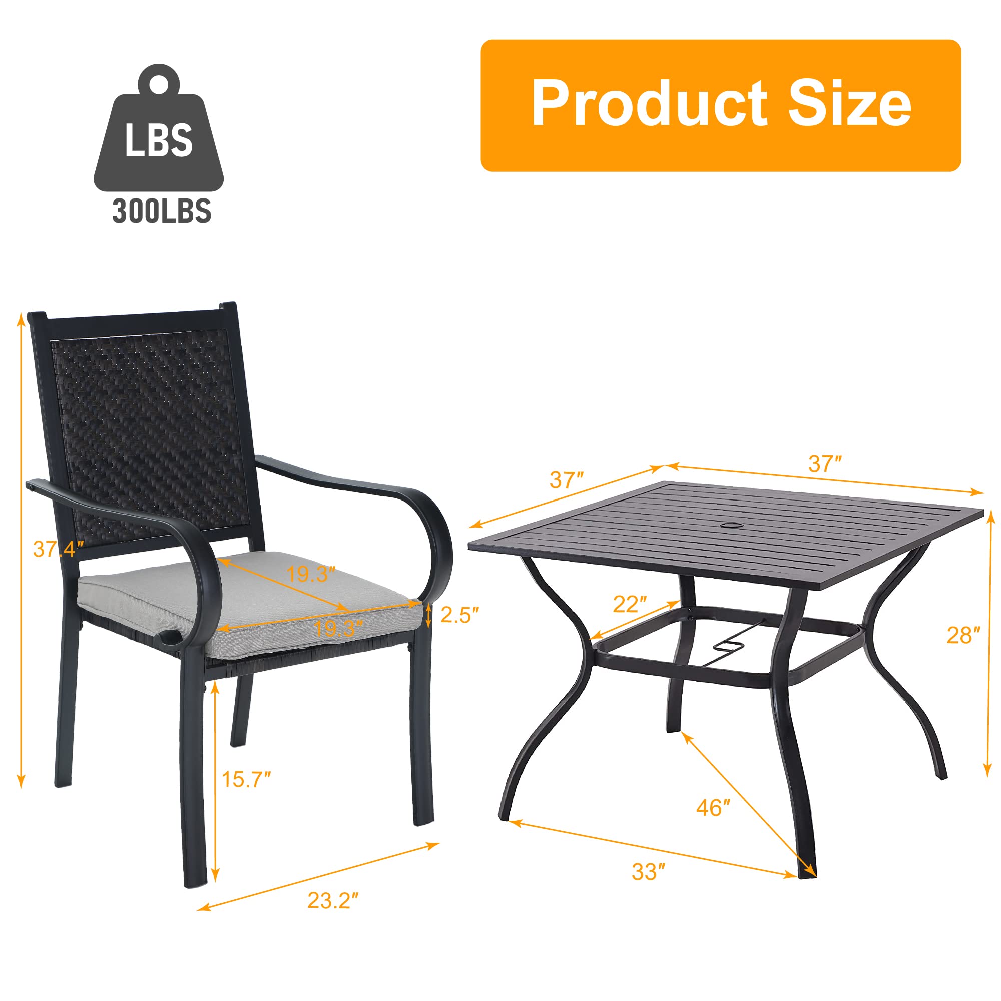 GREEN PARTY 4-Piece Outdoor Patio Dining Set - Rattan Chairs with Cushions & 37