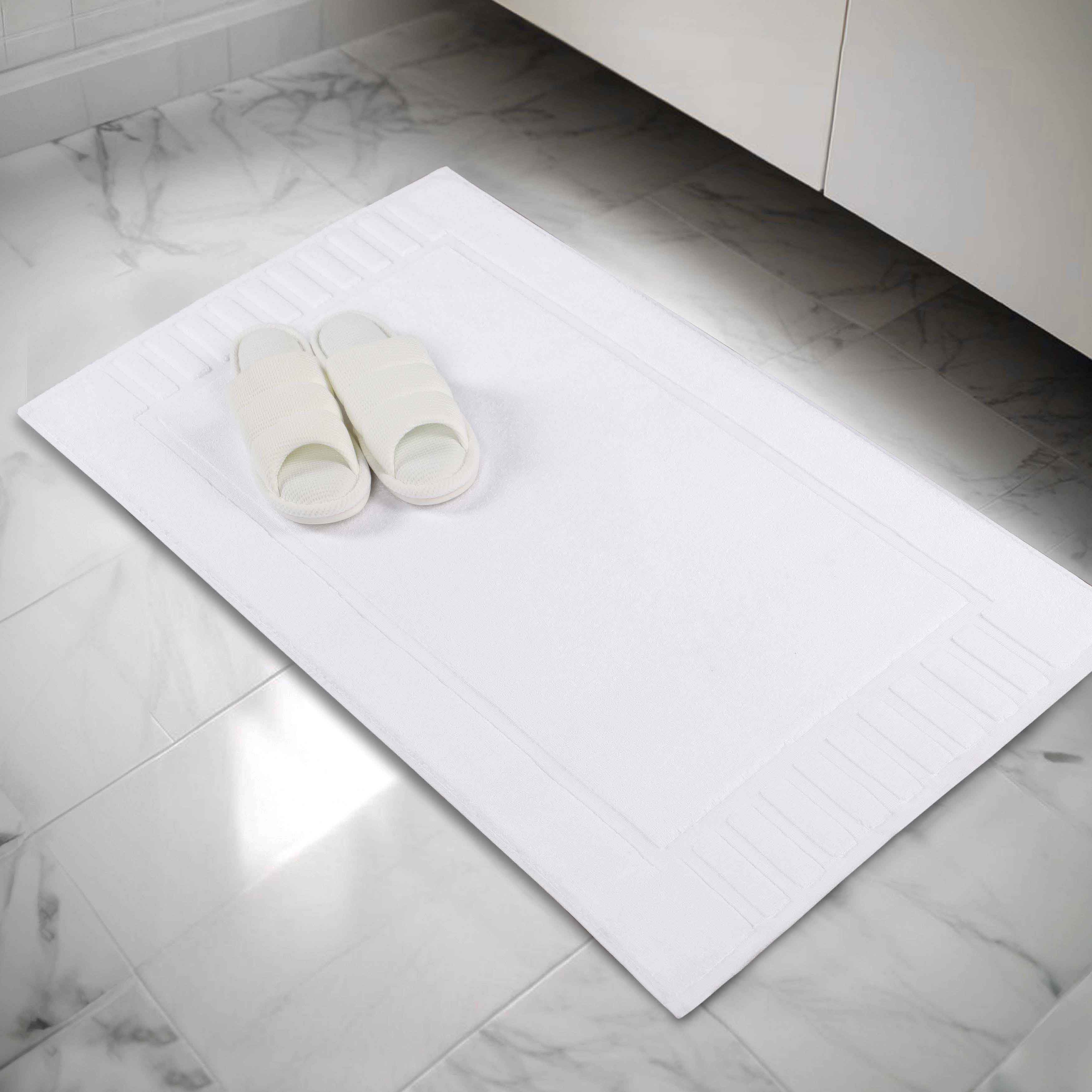 Premium Cotton Modern Geometric Border Absorbent Bath Mat Set of 2 - Non-Slip Soft Bathroom Rug for Bathroom Floor, Shower, Vanity Area - Home Decor Essentials