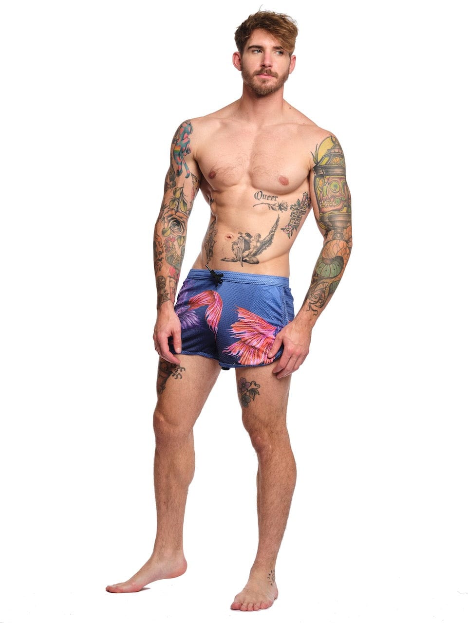 Premium Purple Mesh Fighting Fish Shorts - Breathable & Comfortable for MMA, Boxing, and Workout Training