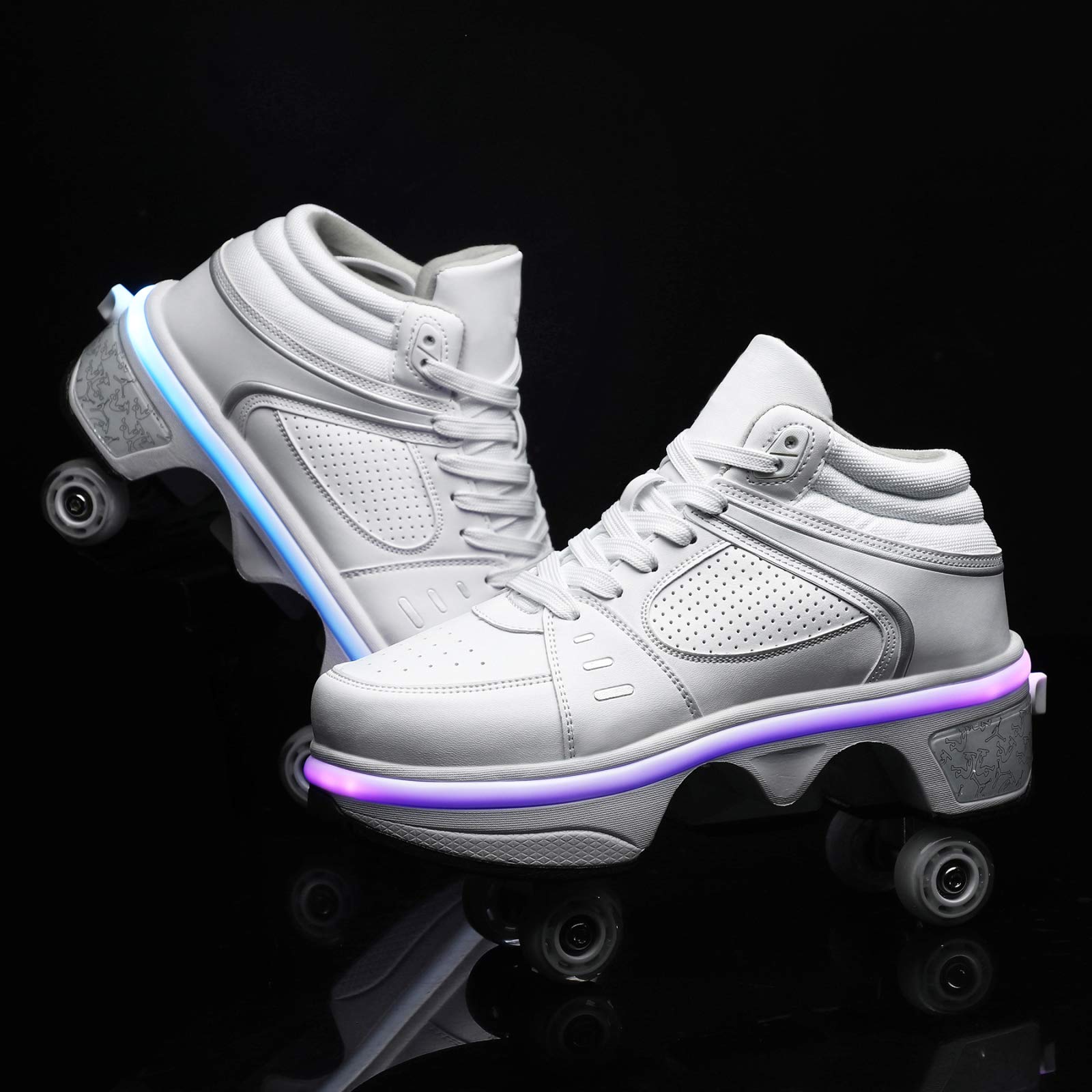 YXHUI LED Roller Shoes for Men & Women - Pop Out Wheel Inline Skates with Automatic Walking & Invisible Pulley Design - Silver EU38/UK4.5 - Perfect for Commuting, Fitness & Outdoor Fun