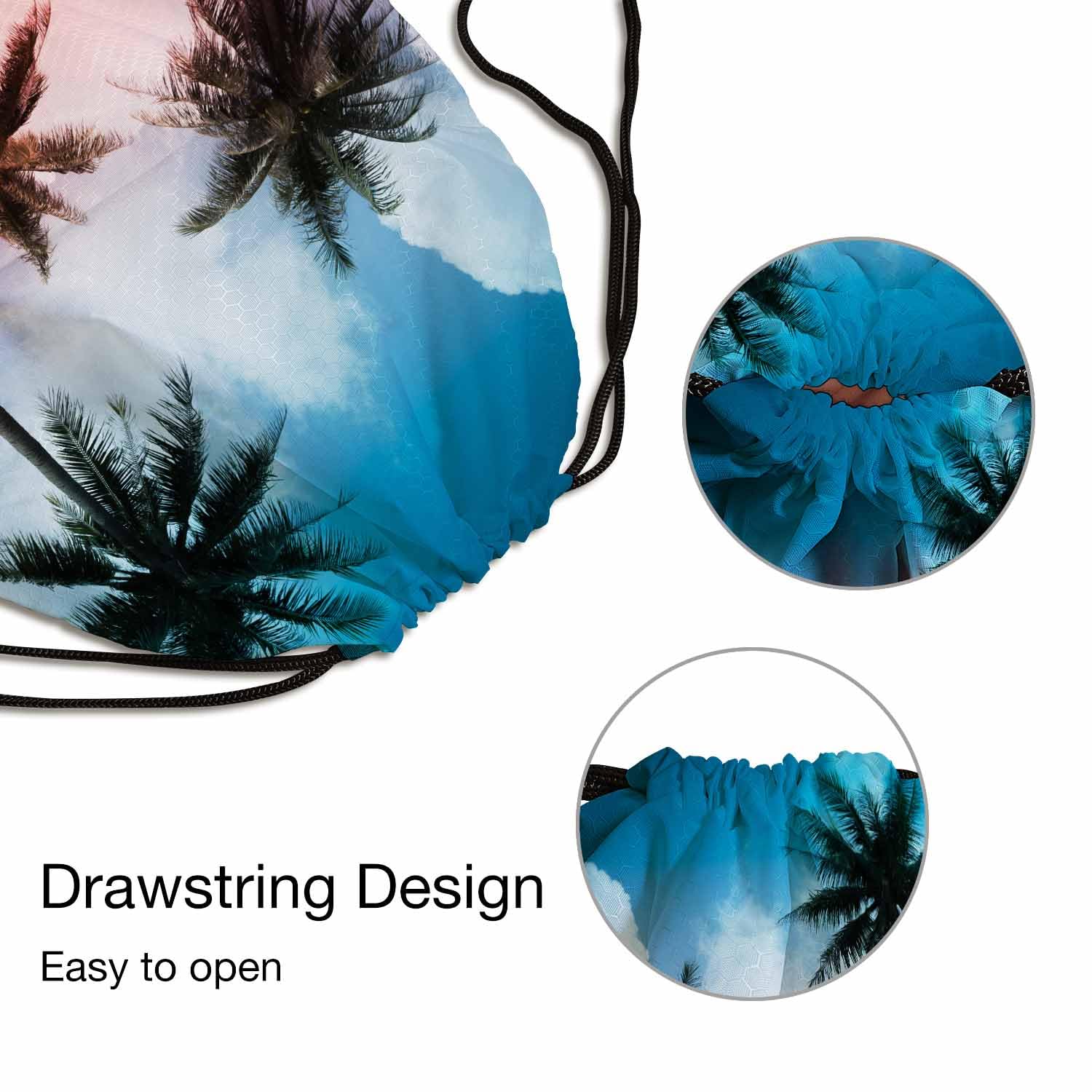 Drawstring Backpack - 14x16.9 Inch Lightweight Sports Bag with Tropical Palm Tree Design, Perfect for Beach, Dance, Gym & Travel | Aloha Summer Breeze Holiday Vacation Essential