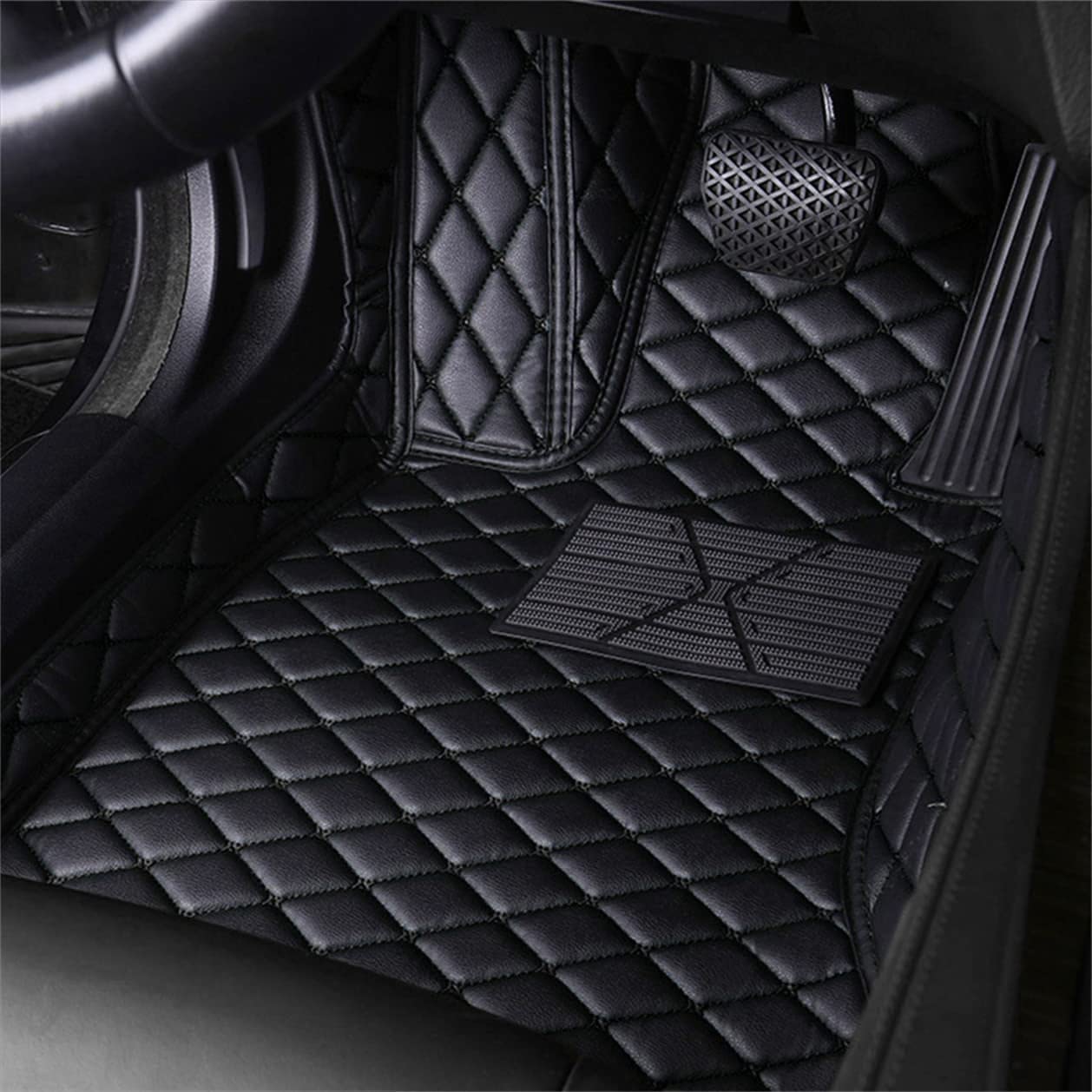 Premium Custom Fit Car Floor Mats for Ford Explorer 7-Seat 2016-2019 - Luxury Leather Waterproof Non-Slip Full Coverage Floor Liners Complete Set (Black) | Perfect for All-Weather Protection & Interior Style Enhancement