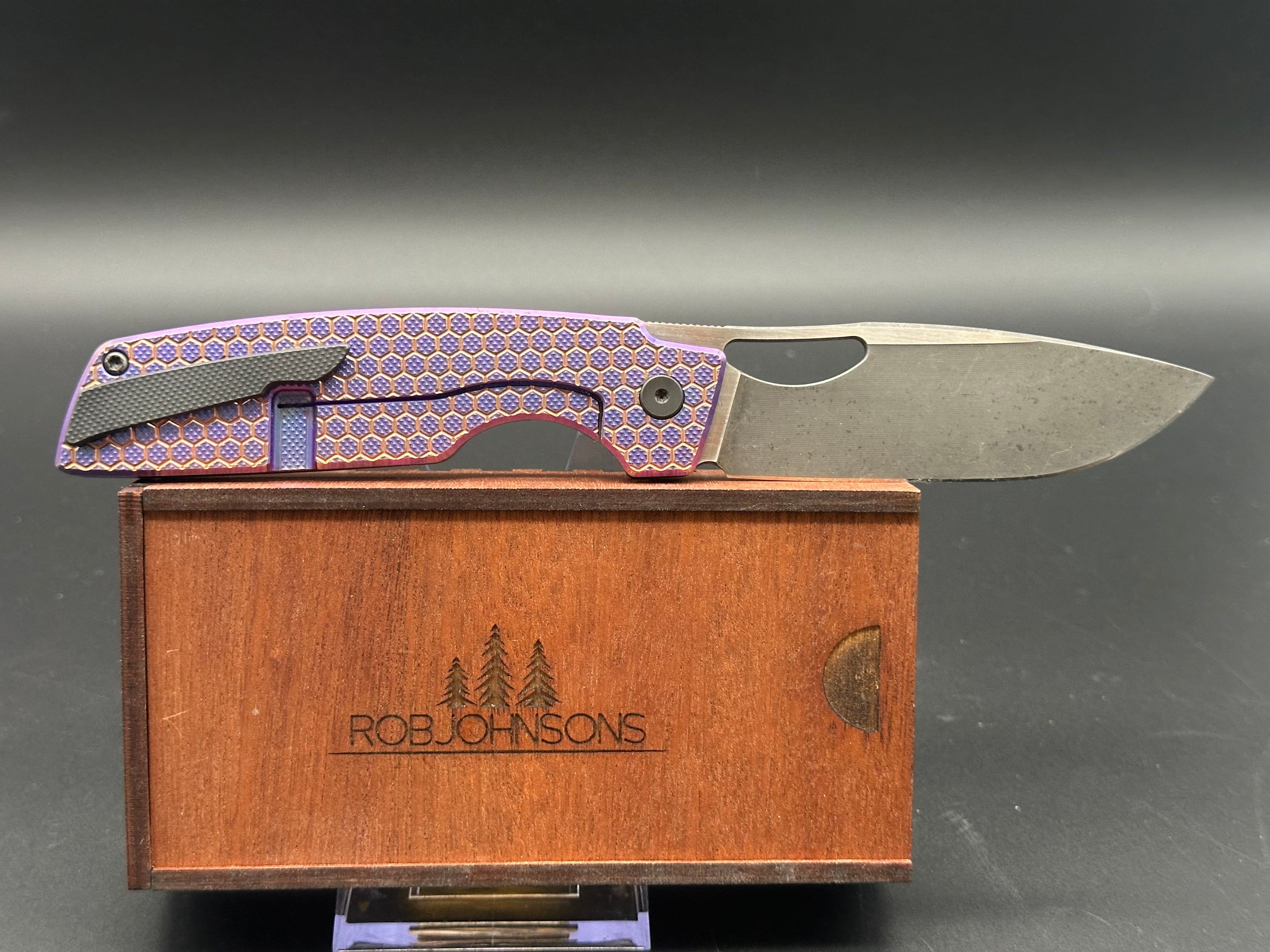Rob Johnson Cedar 76V Folding Knife - Purple Titanium Handle with Rose Gold Hardware & M390 Acid Washed Blade - EDC, Outdoor, Camping, Survival, Hunting, Gift for Men
