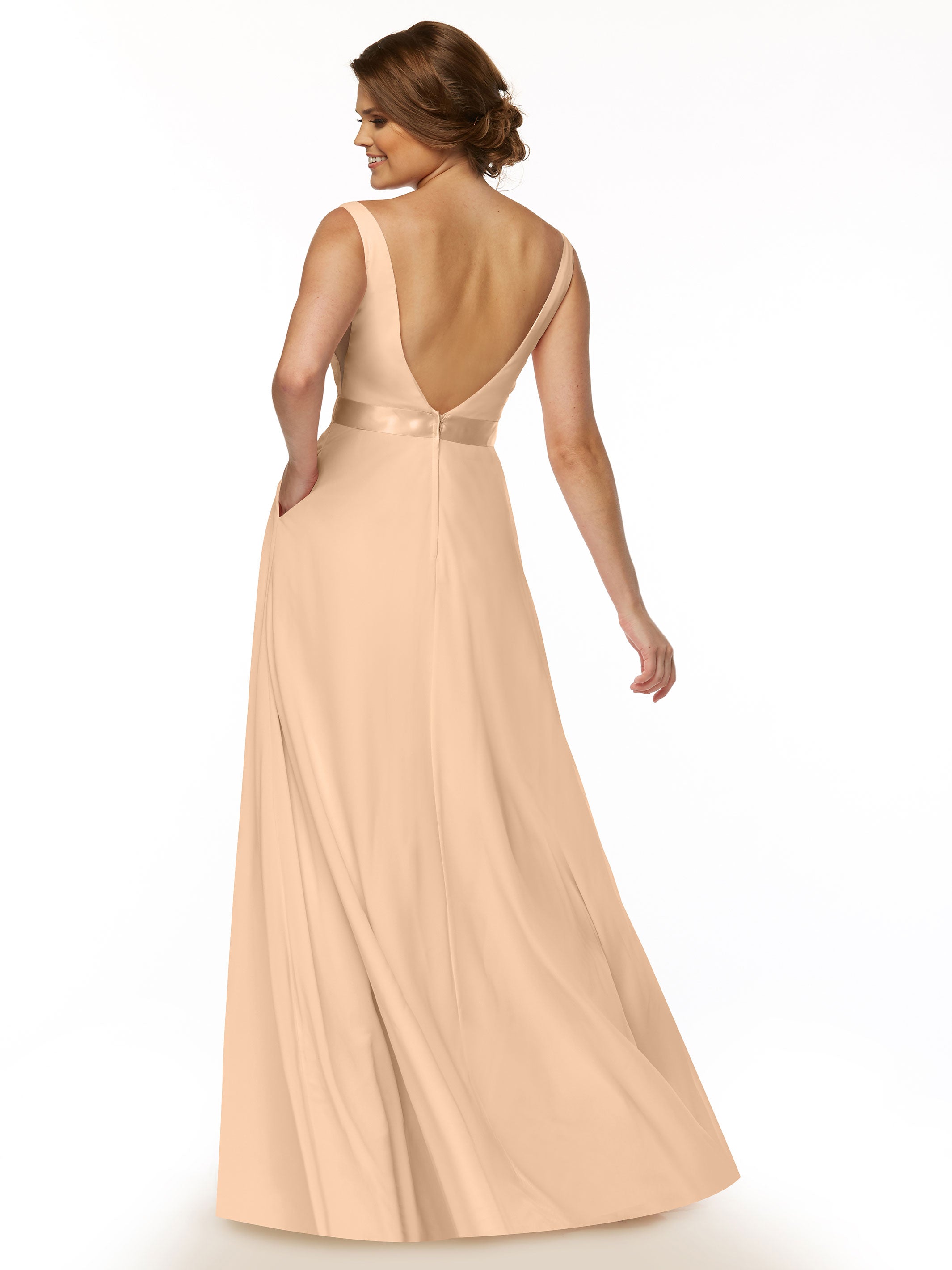 Elegant 80117 Stretch Chiffon A-Line Bridesmaid Dress with V-Neck & Sash - Perfect for Weddings, Formal Events & Special Occasions