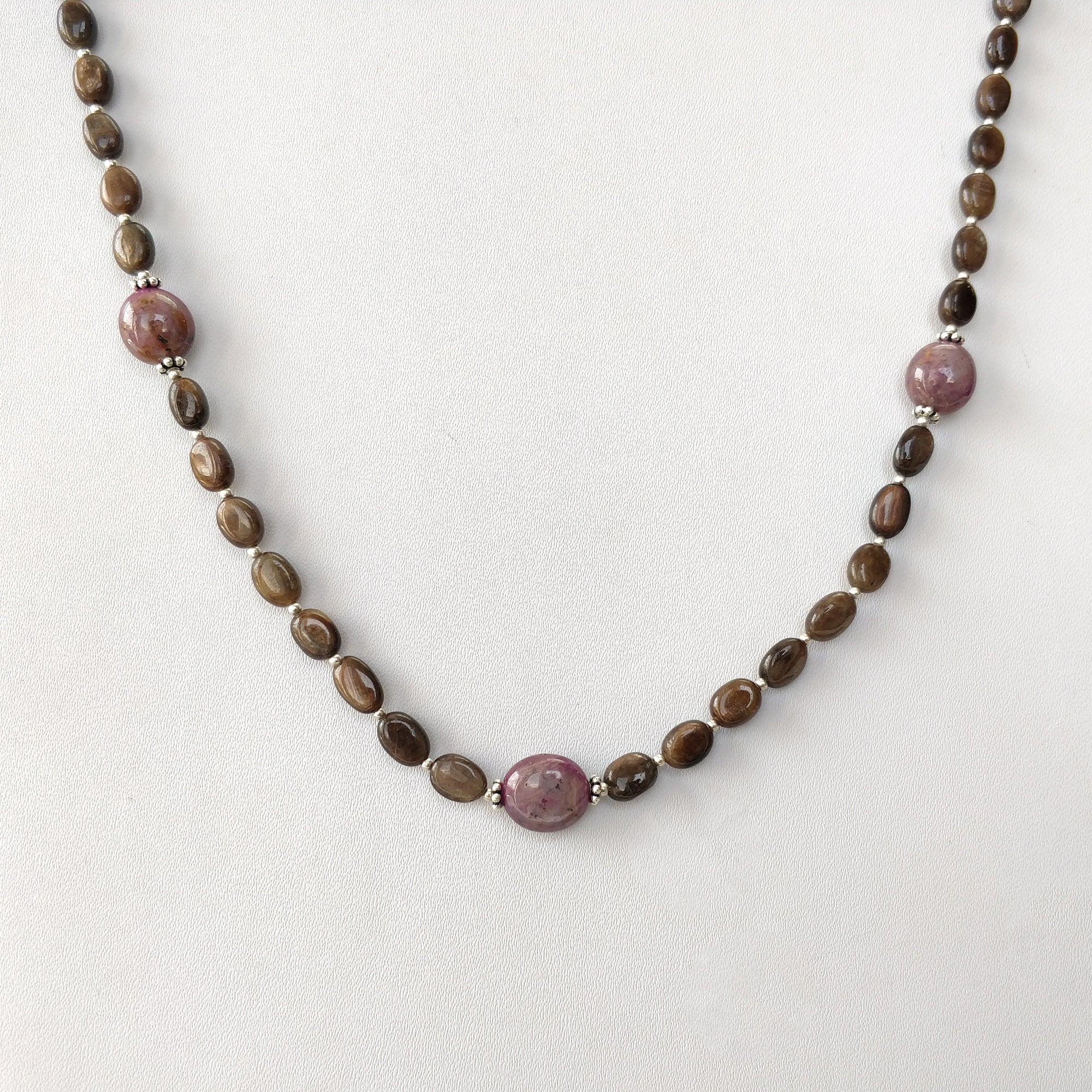 Natural Untreated Chocolate Sapphire & Star Ruby Gemstone Necklace - 111.25cts Oval Cut with 925 Sterling Silver (6*5mm & 11*10mm) | Elegant Jewelry Gift for Women, Birthday, Anniversary & Special Occasions