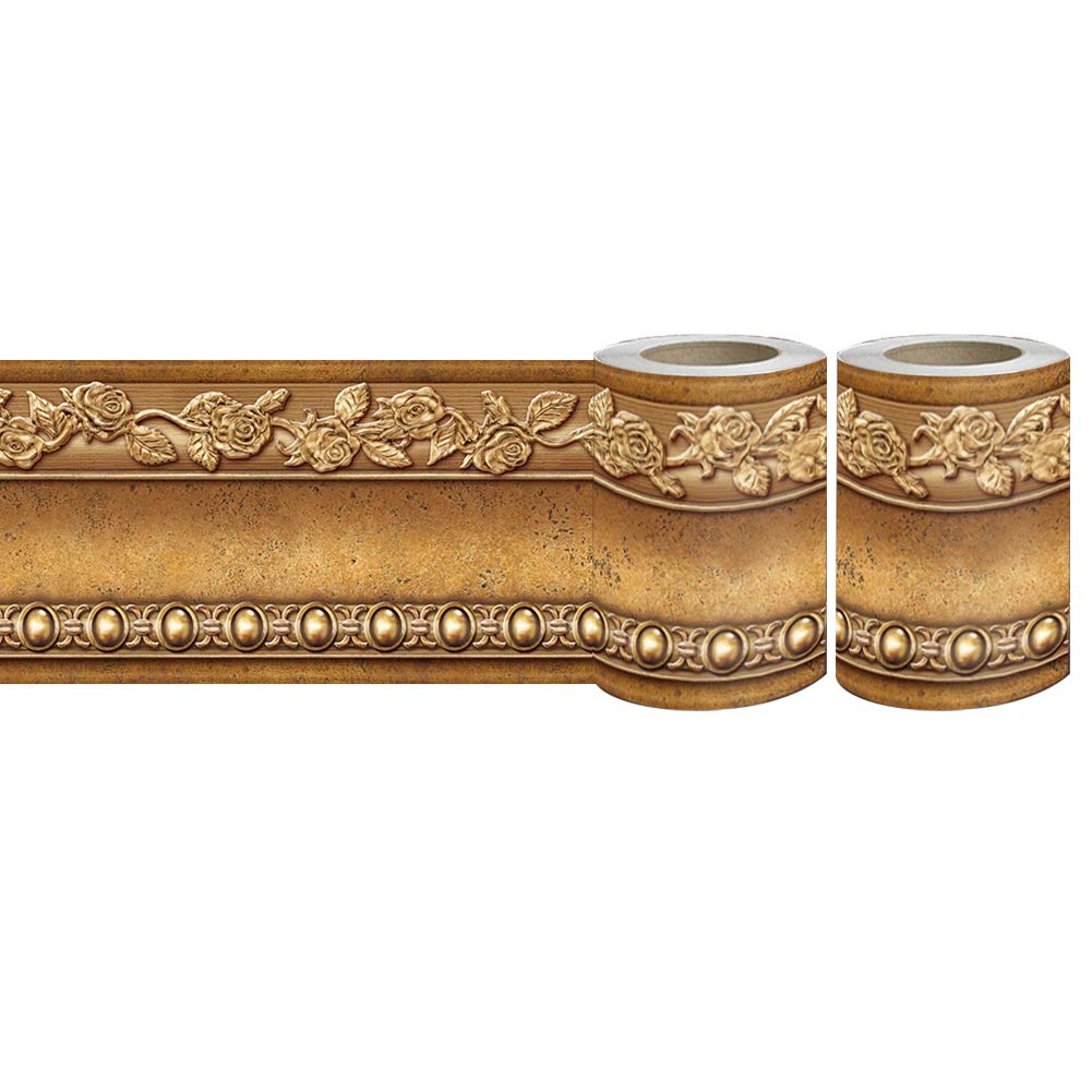 Self-Adhesive Peel and Stick Wall Border - Easy to Apply Removable Wallpaper (2 Rolls, Gold Brown) - Perfect for Nursery, Bedroom, Living Room & Home Decor