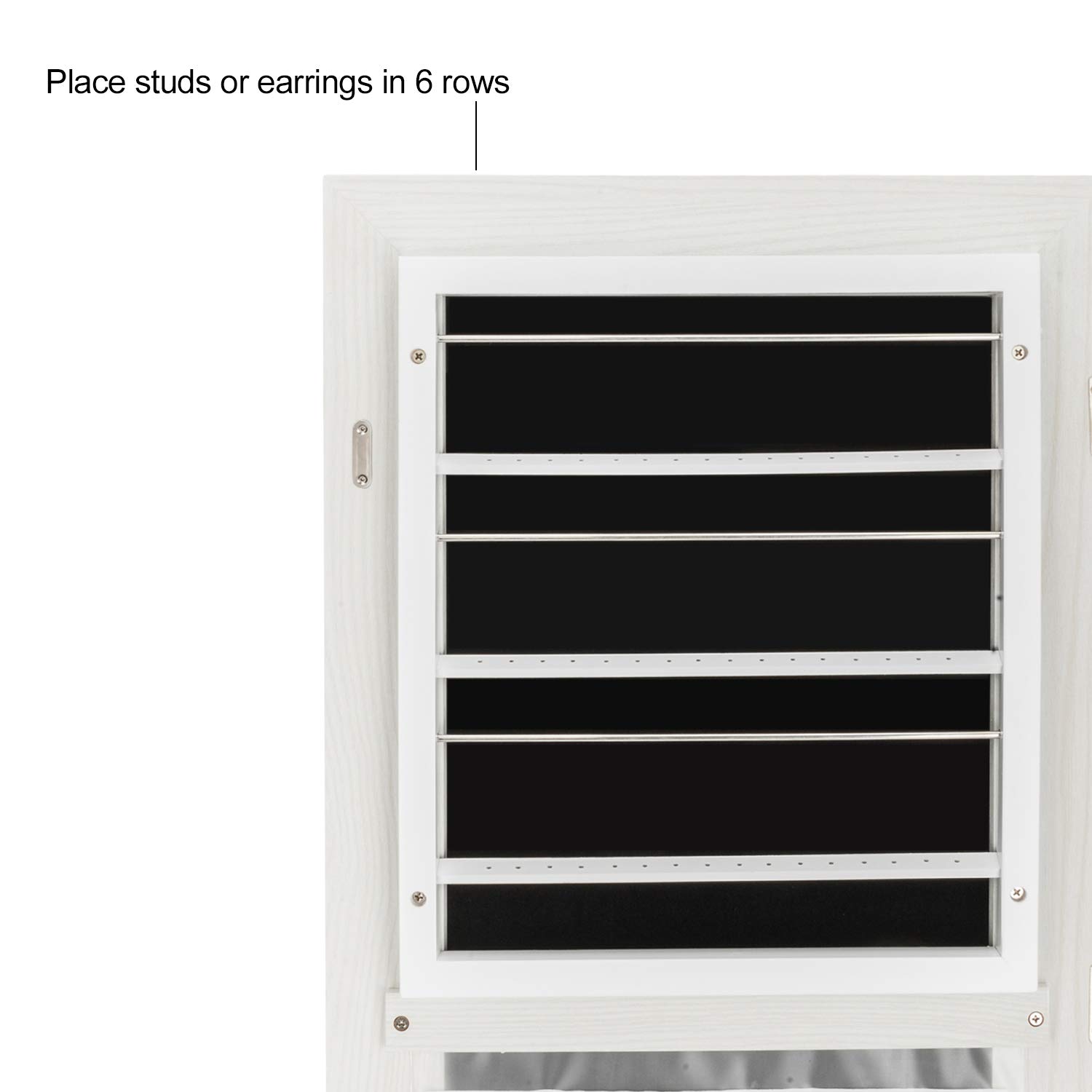 Full Length Mirror Jewelry Armoire with LED Lights - Wall Mounted White Jewelry Cabinet Organizer for Bedroom, Closet & Dressing Room