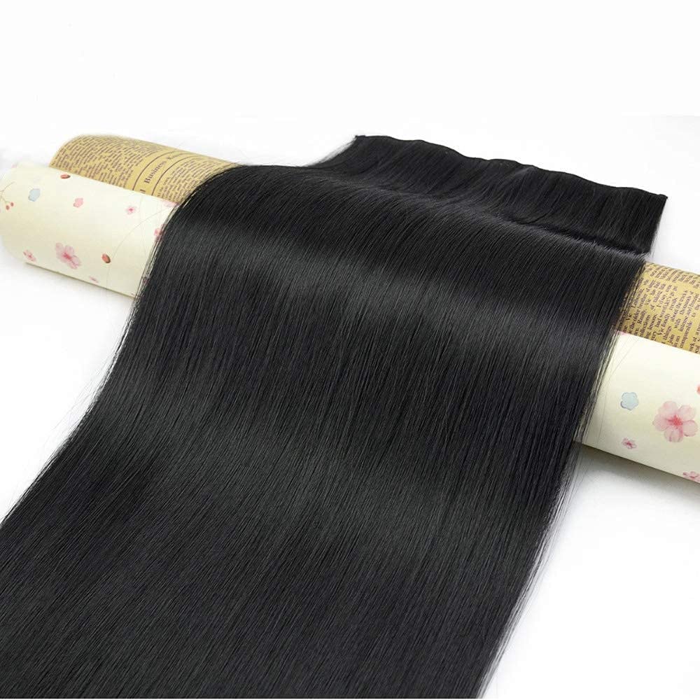 Chronex 24-Inch Straight Hair Extensions for Women - 5 Clip-In Human Hair Weft (Black) | Natural Look for Daily Wear, Parties & Special Occasions