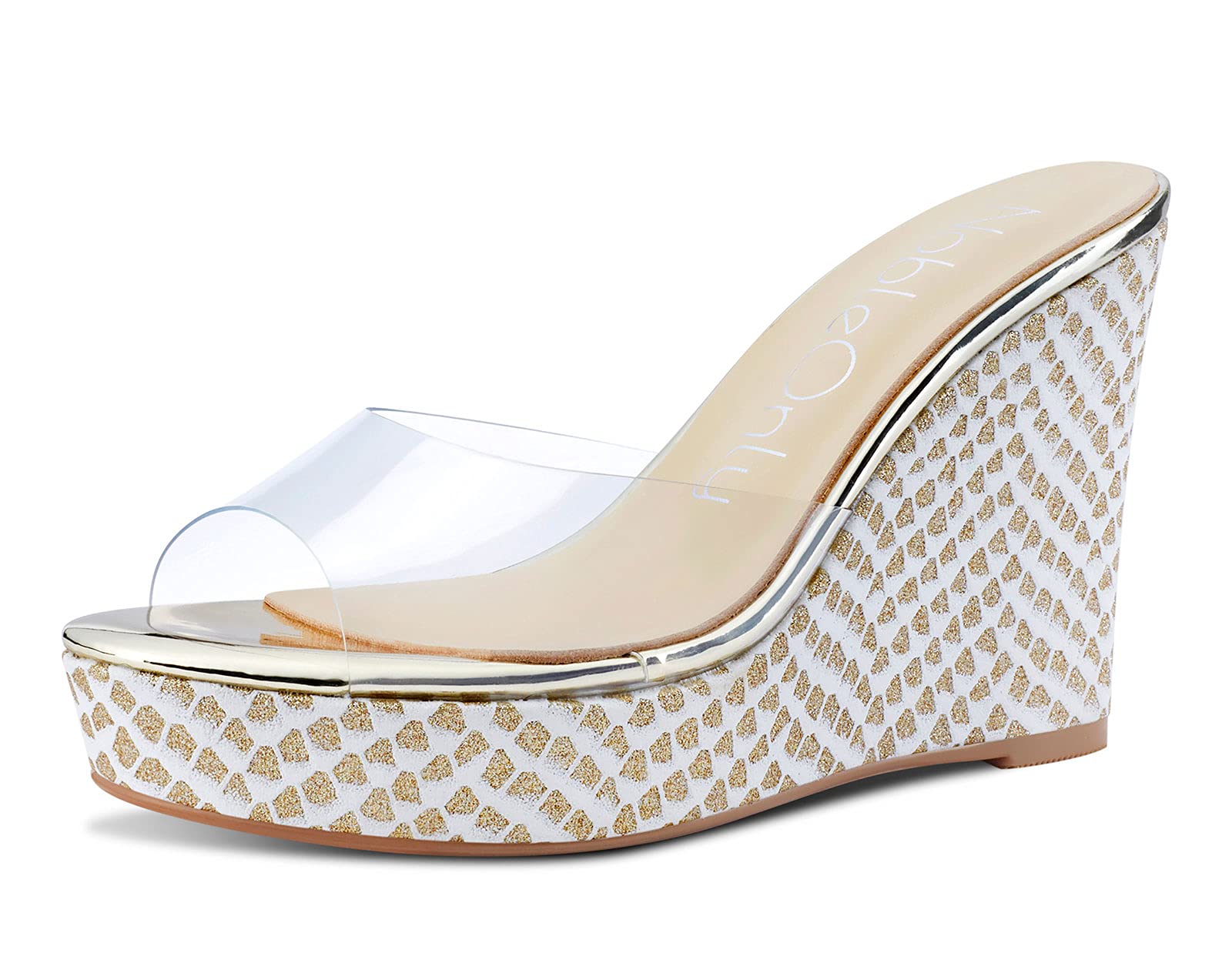 NobleOnly Women's Clear Transparent High Heel Platform Wedge Sandals - 10CM Comfortable Leather Lined Slip-On Office Shoes for Work, Party & Special Occasions