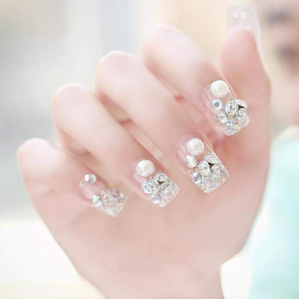 Shining Rhinestone False Nails - 24pcs Full Cover Fake Nails Set with Transparent Pearl Decor, Long Square Head for Wedding, Bridal Party, Prom, Special Occasions & Daily Wear