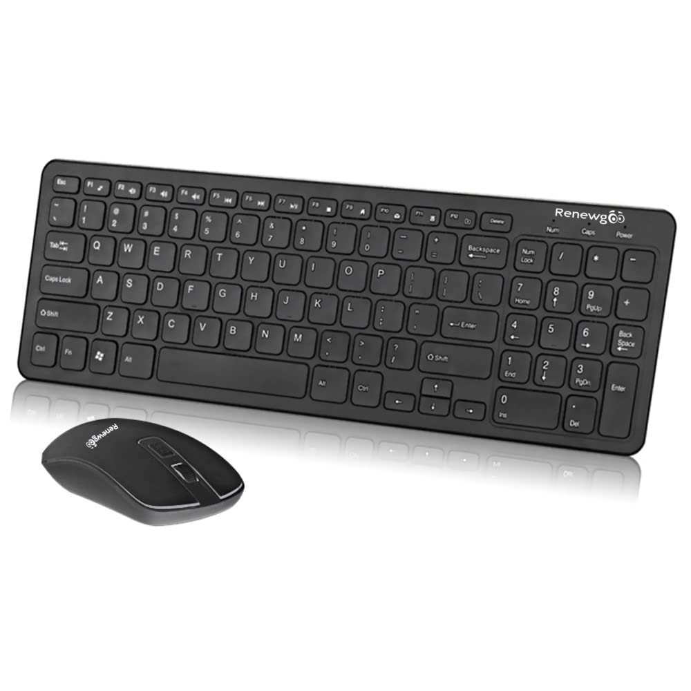 Renewgoo GooBLUE Wireless Keyboard & Mouse Set for PC, Mac, Laptops - Home & Office Use