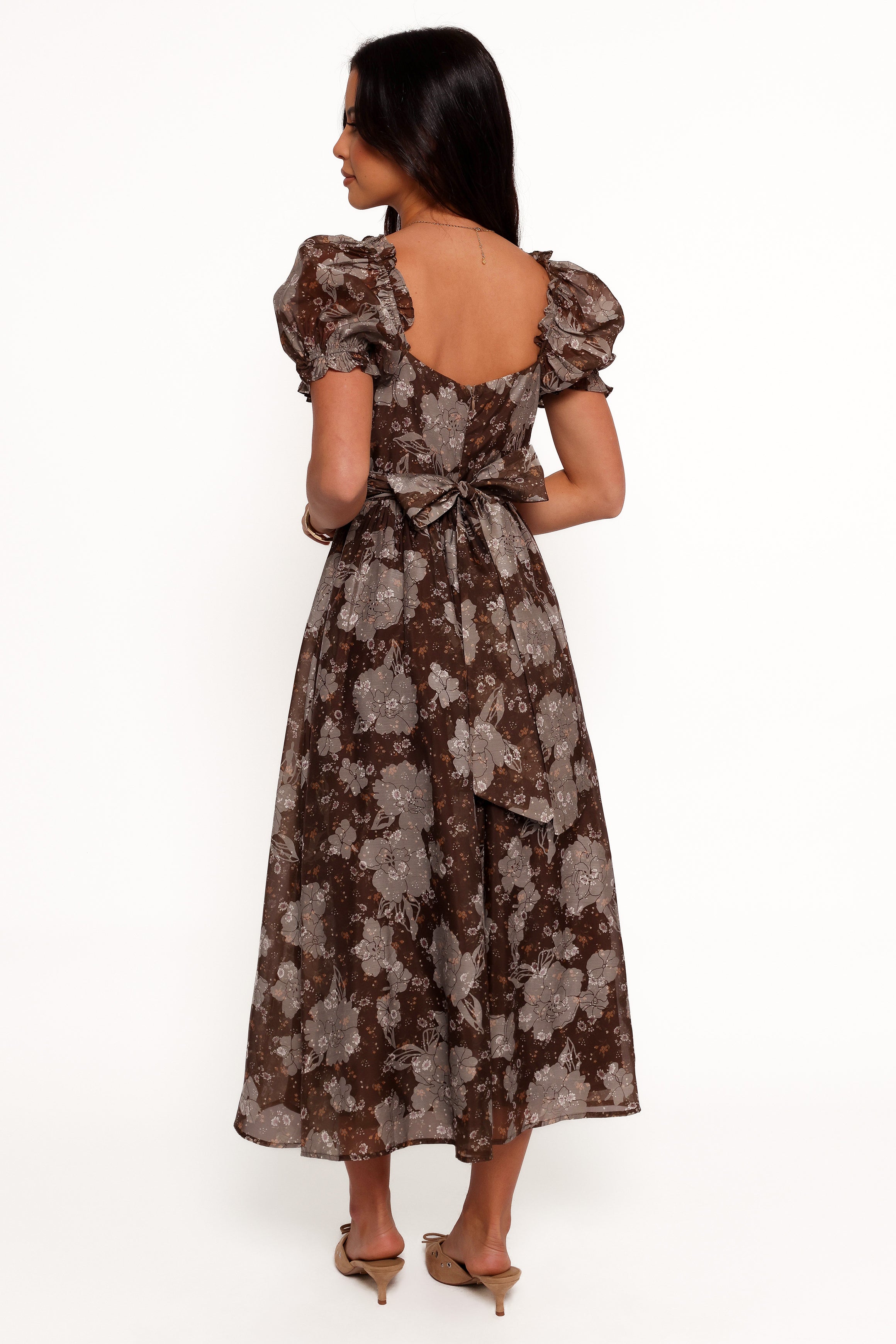 Farryn Women's Maxi Dress - Elegant Brown & Grey Flowy Long Dress for Summer, Beach, Parties & Casual Wear