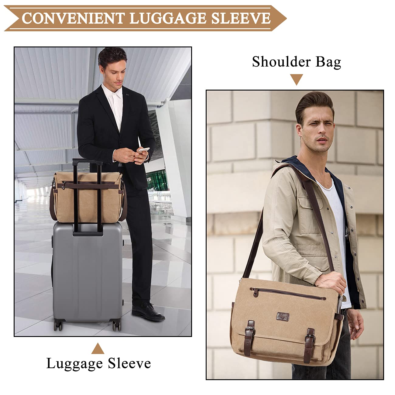 Kasqo Water Resistant Canvas Messenger Bag for Men - Durable 14