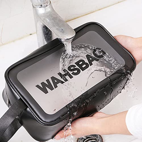 VALAMJI Waterproof Transparent Cosmetic Bag - Travel Toiletry Organizer with Zipper & Handle, Washable Makeup Pouch for Women & Girls (1PC, Black) - Perfect for Air Travel, Gym, Beach & Daily Essentials Storage