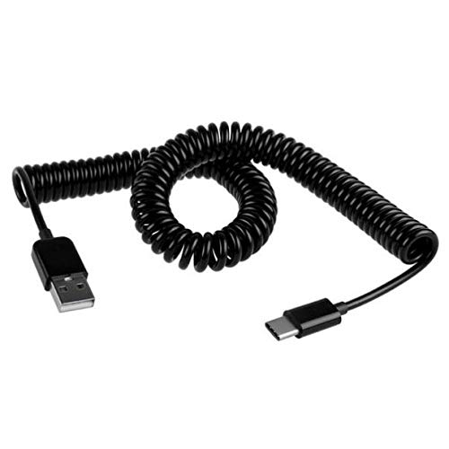 Premium Coiled USB-C Charger Cable - Fast Charging & Sync Compatible with Motorola Razr (2020) | Durable Black USB-C Power Wire for Home, Office & Travel