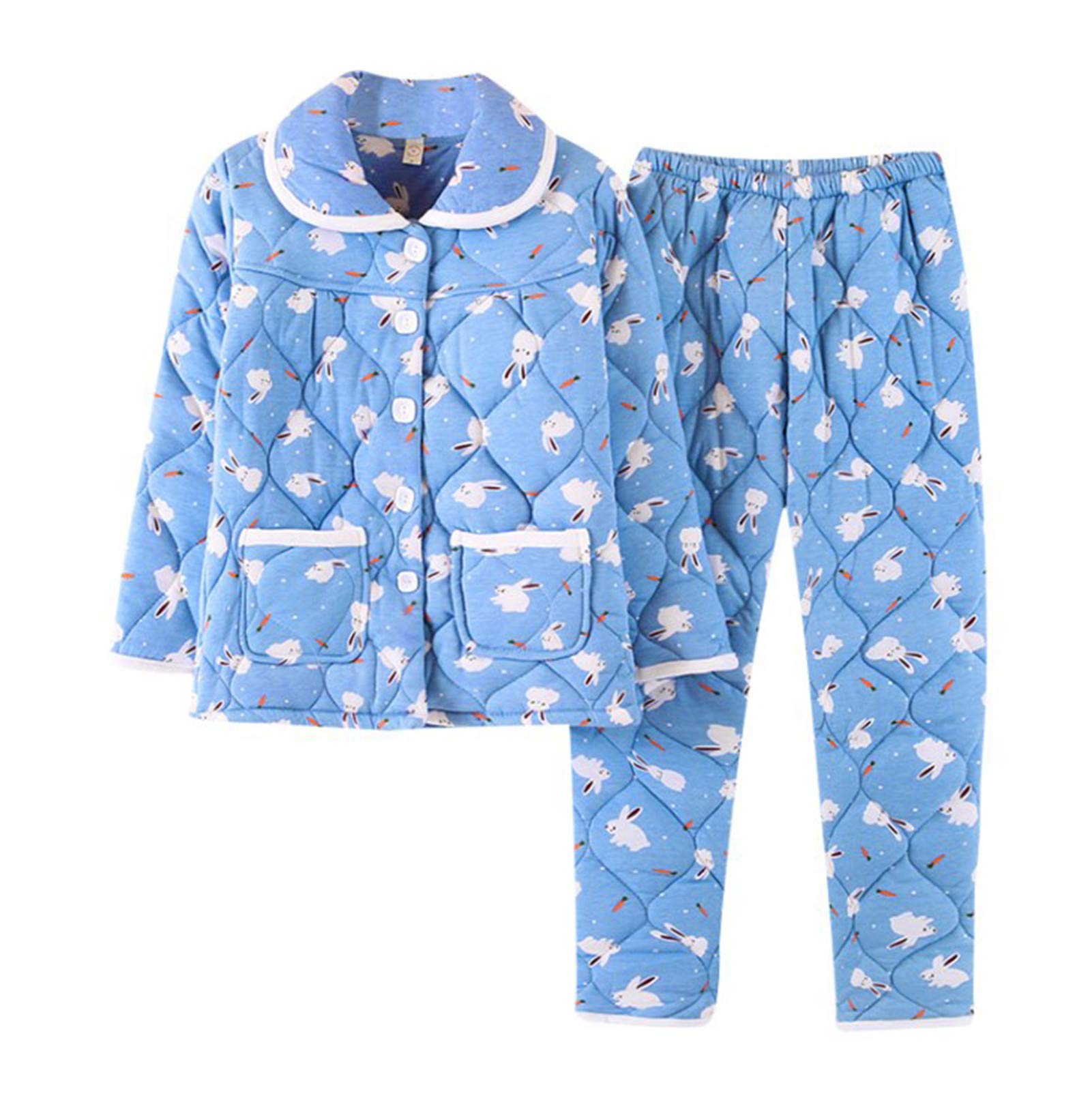 Cozy M.Givefes Quilted Pajama Set for Women - Warm Winter Sleepwear with Cute Cartoon Print | Perfect for Lounging, Sleepovers & Cold Nights