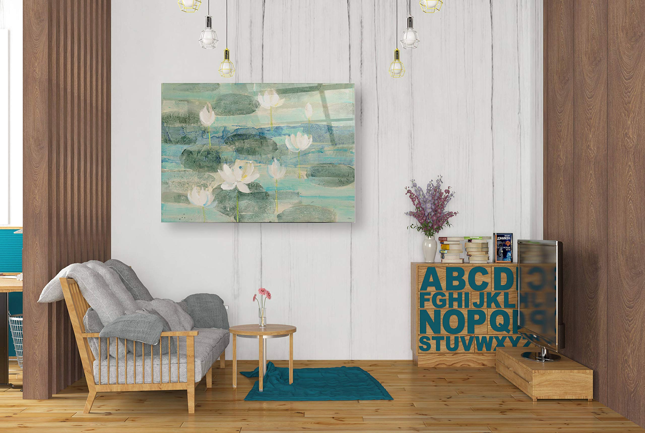 Albena Hristova 'Water Lilies Bright' Acrylic Glass Wall Art - 24x36 Inch Modern Home Decor for Living Room, Bedroom & Office