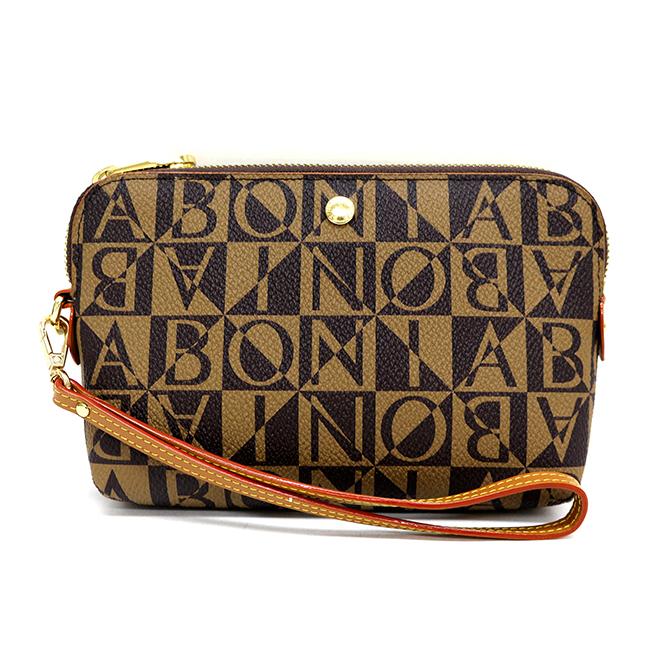 Bonia Monogram Zipper Pouch for Women - Stylish Brown Leather Cosmetic Bag, Travel Organizer & Makeup Case - Perfect for Everyday Essentials, Gym, Office & Vacation Accessories