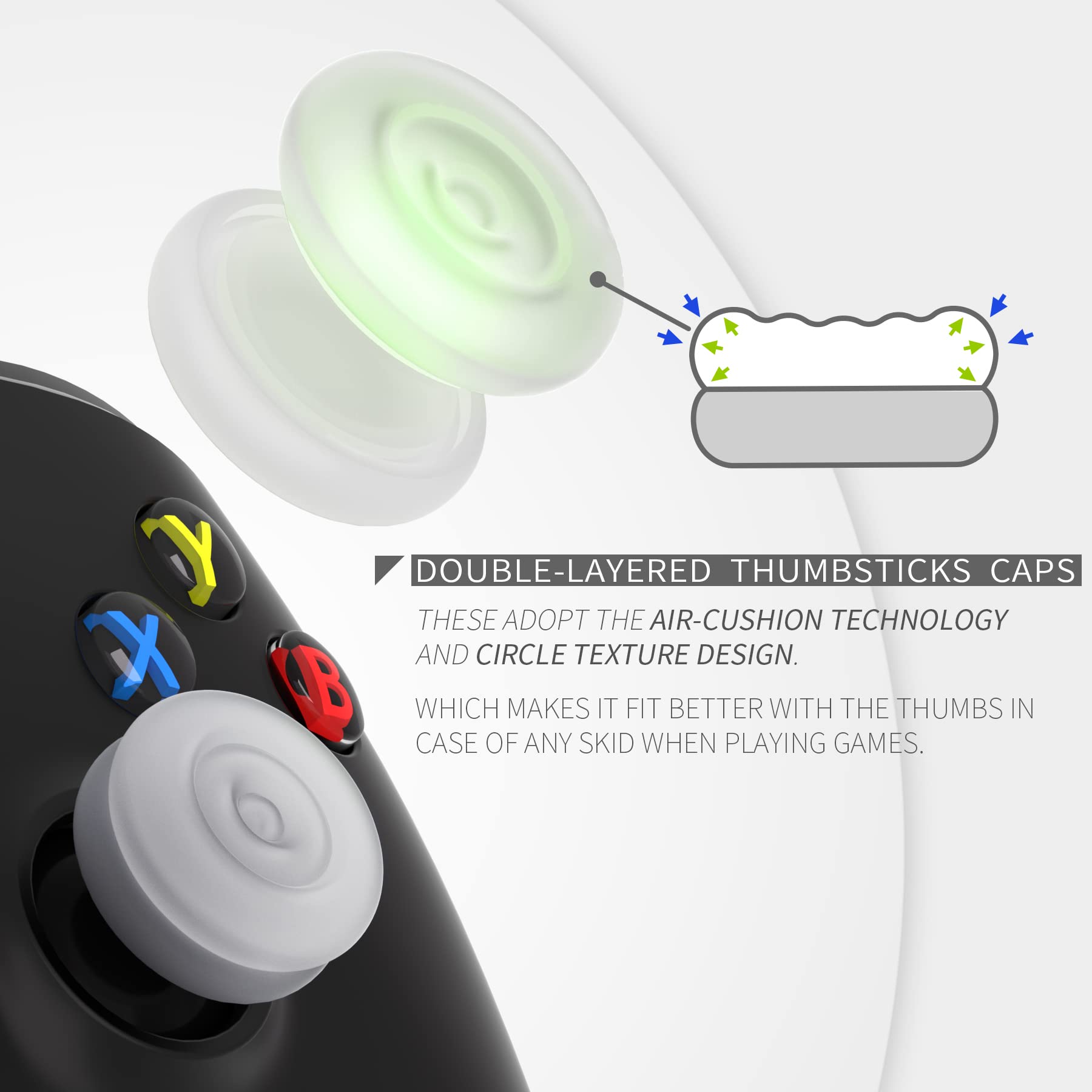 PlayVital Transparent Thumbstick Caps for PS5, PS4, Xbox Series X/S, Xbox One/Elite Series 2 & Switch Pro Controller - Premium Joystick Grips for Enhanced Gaming Comfort - Perfect for FPS, Racing & Long Gaming Sessions