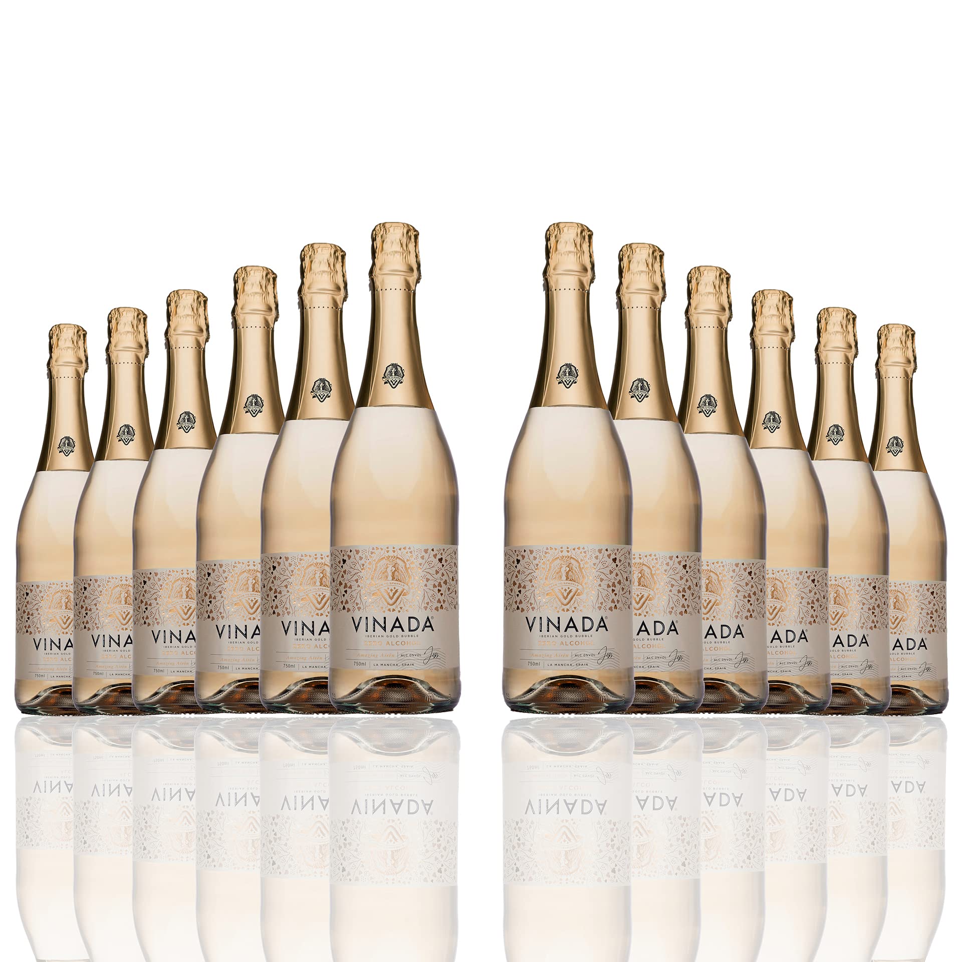 VINADA Sparkling Gold Non-Alcoholic Wine - 750ml (12 Bottles) | Zero Alcohol Champagne Alternative for Celebrations, Weddings & Special Occasions