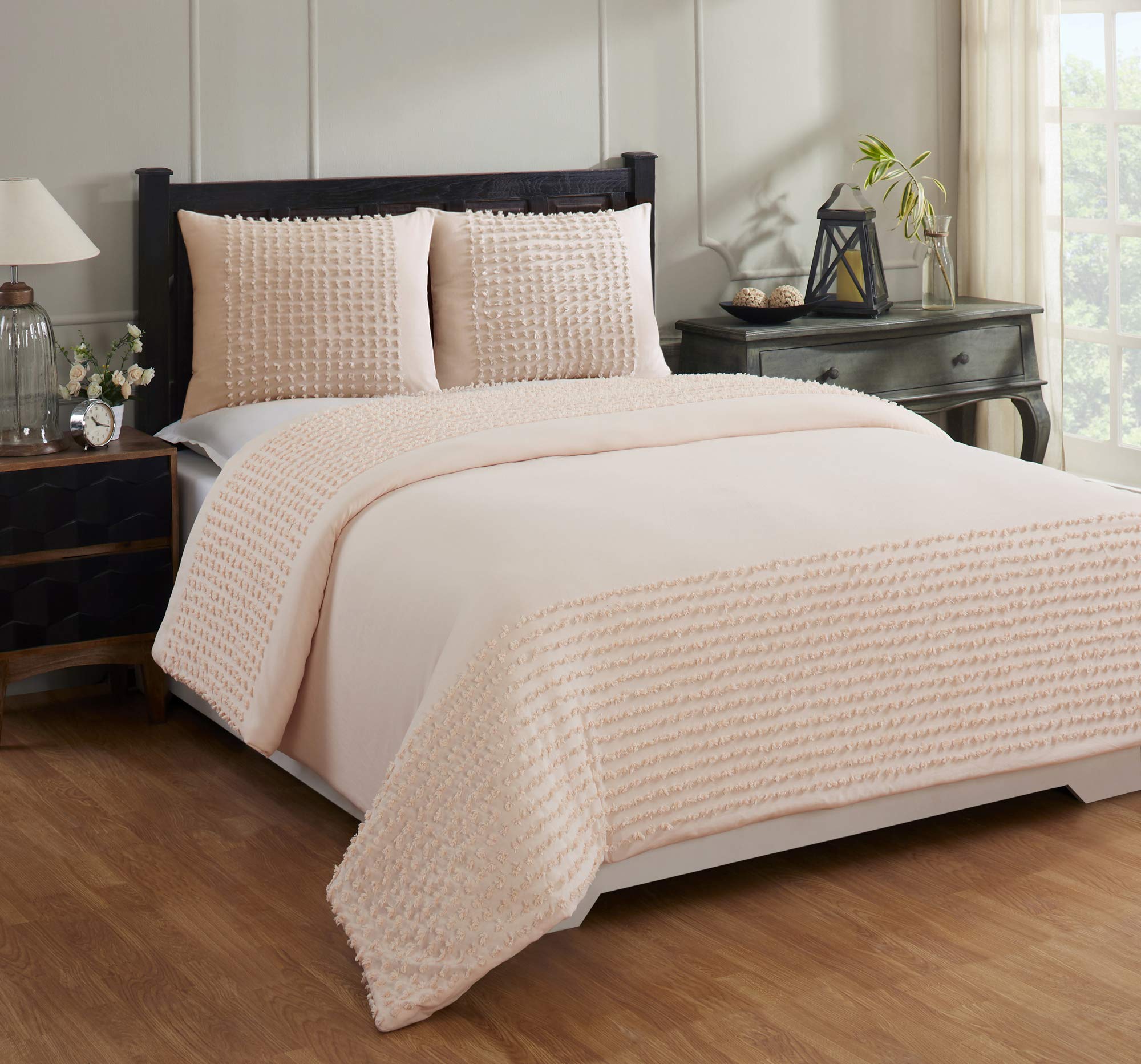 Better Trends 100% Cotton Comforter Set - Olivia Collection Twin Size Peach, Tufted Luxury Bedding, Ultra Soft & Machine Washable for Cozy Bedroom Decor