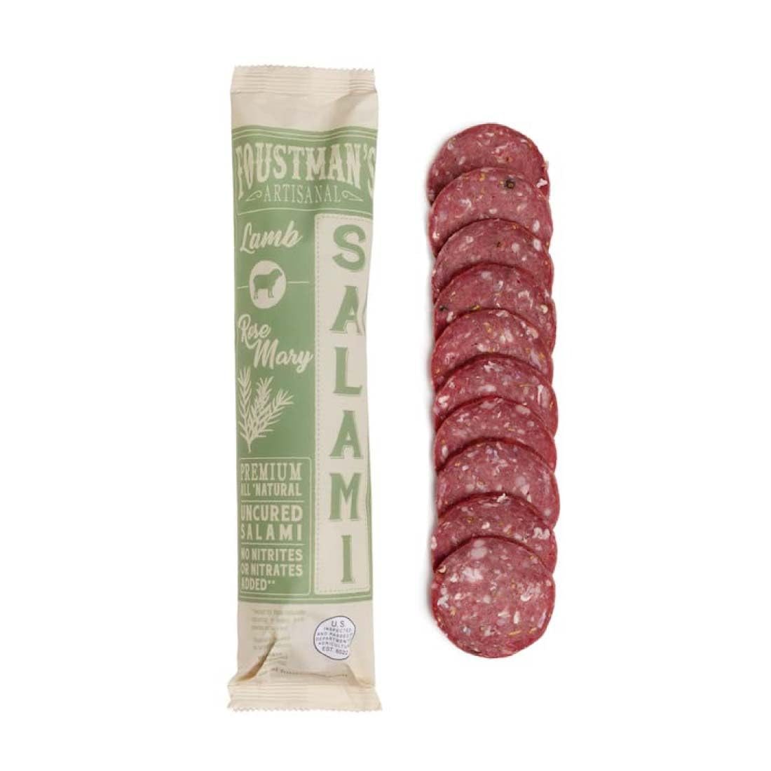 Foustman's Artisanal Rosemary Lamb Salami - Nitrate-Free, Naturally Cured, Gluten-Free & Dairy-Free (8oz Sticks) | Perfect for Charcuterie Boards, Picnics & Keto Snacking