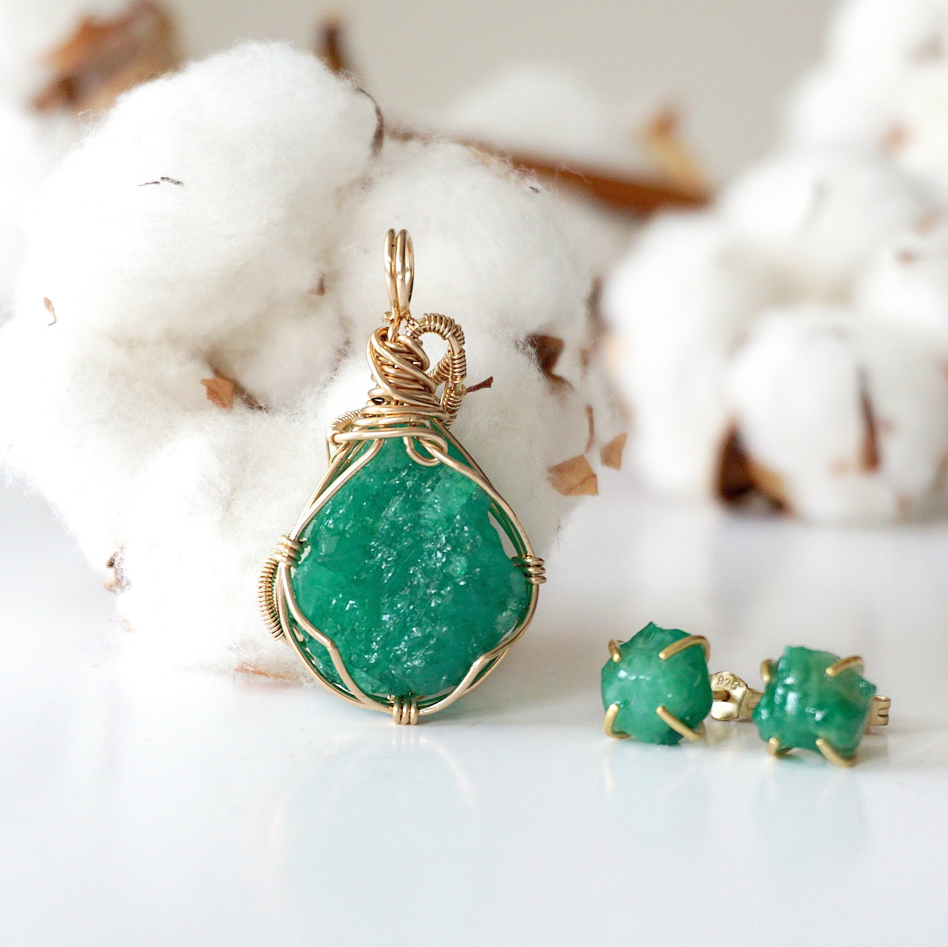 Emerald Jewelry Gift Set - 14K Gold Filled Necklace & Earrings Set for Women | Elegant Birthstone Jewelry for Anniversary, Birthday & Special Occasions | Perfect Gift for Mom, Wife, Girlfriend