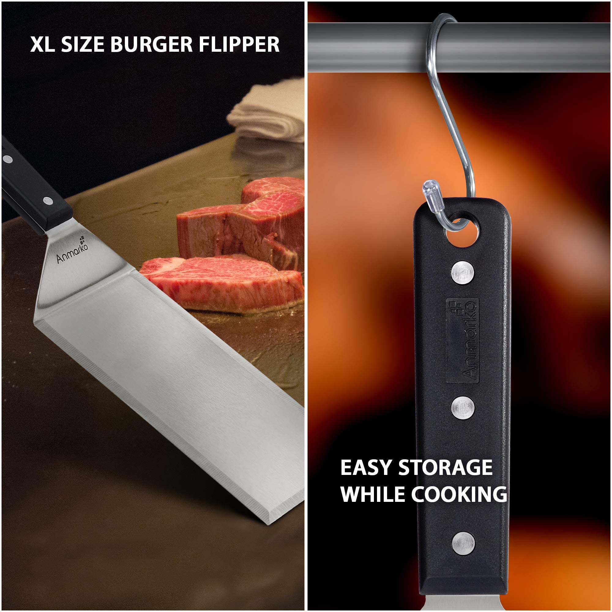 Turner 4x8 Stainless Steel Griddle Spatula - Heavy Duty 4x8 Inch Hamburger Turner & Pancake Flipper - Commercial Grade BBQ Grill & Flat Top Griddle Accessories - Perfect for Restaurants, Food Trucks & Outdoor Cooking