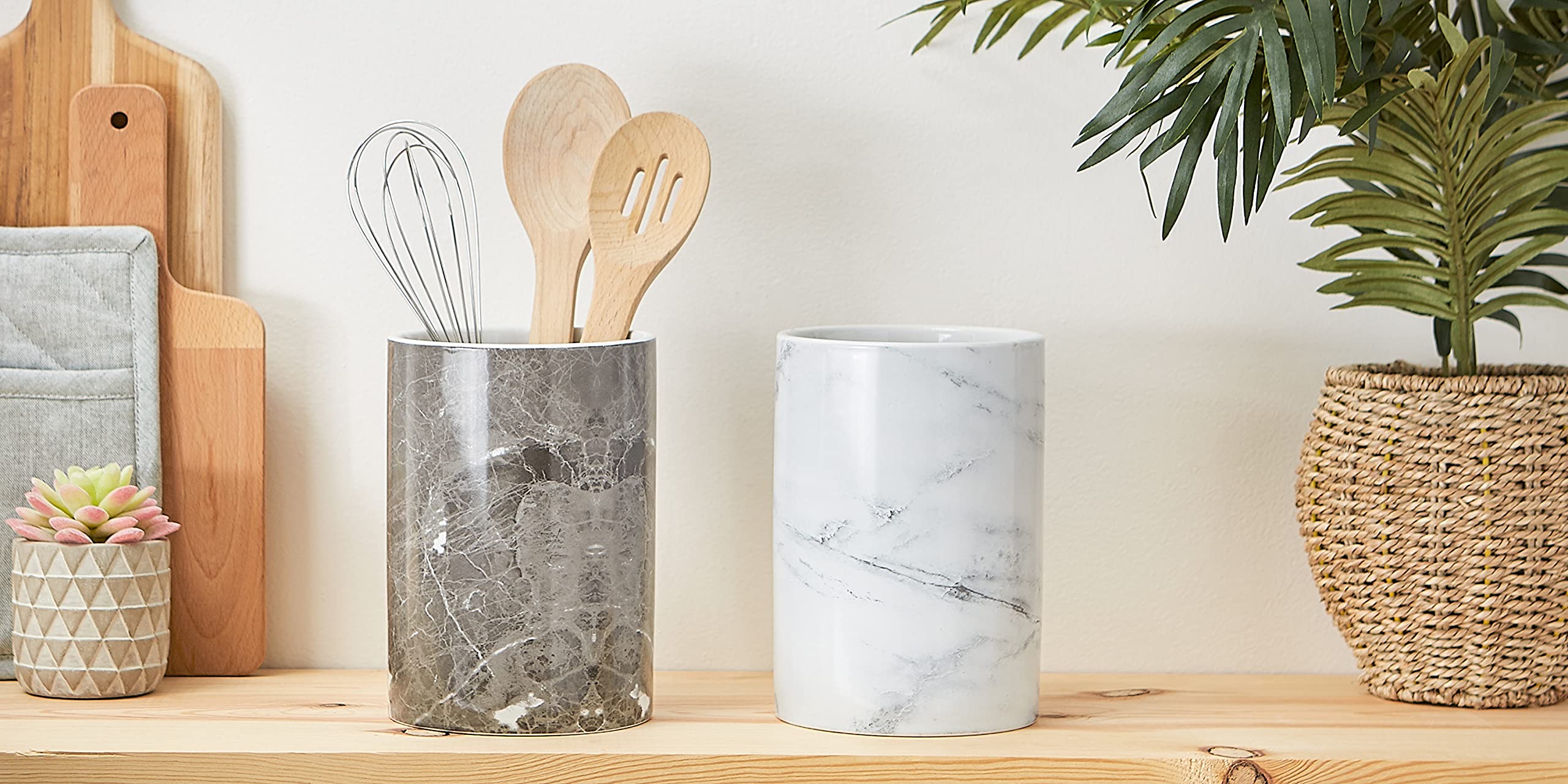 DII Ceramic Utensil Holder - Black Marble Kitchen Organizer for Spoons, Forks & Cooking Tools | Perfect for Countertop Storage & Kitchen Decor