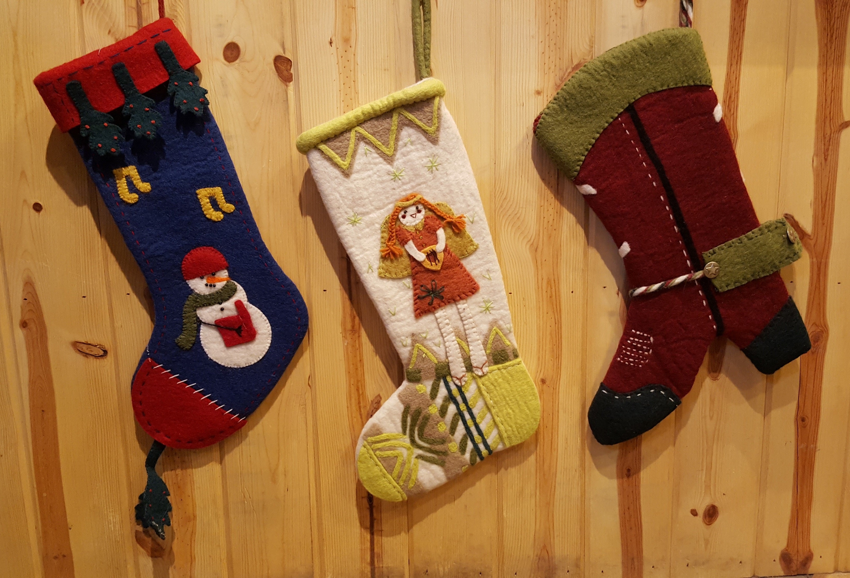 Hand Felted Wool Christmas Stockings - Traditional Old World Style Holiday Decor for Fireplace Mantel - Perfect for Xmas Gift Giving & Festive Home Decor