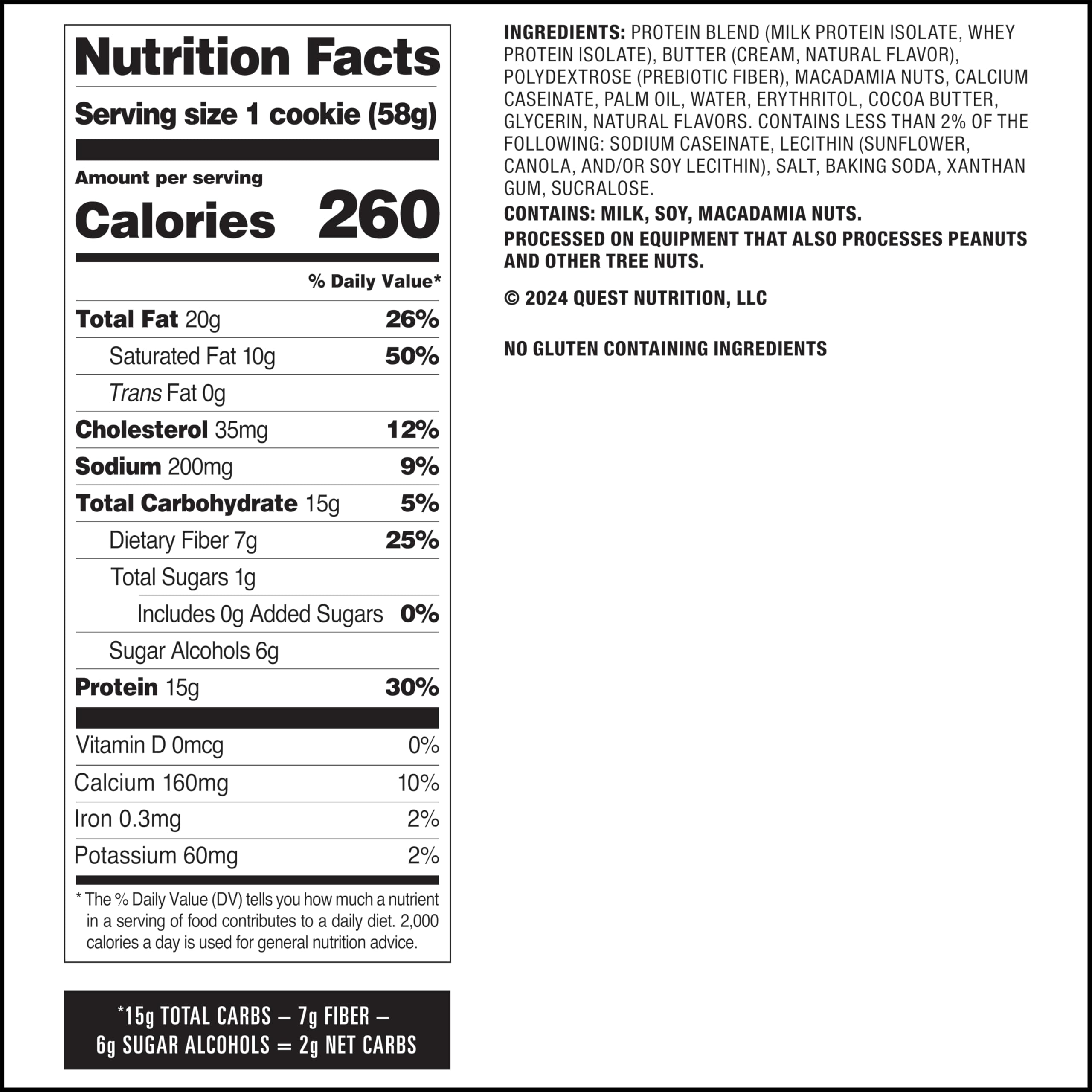 Quest Nutrition White Chocolate Macadamia Protein Cookie - 15g Protein, 1g Sugar, 2g Net Carbs | Keto Friendly, High Protein, Low Carb Snack | 12 Count Pack | Perfect for Gym, Work & Keto Diet