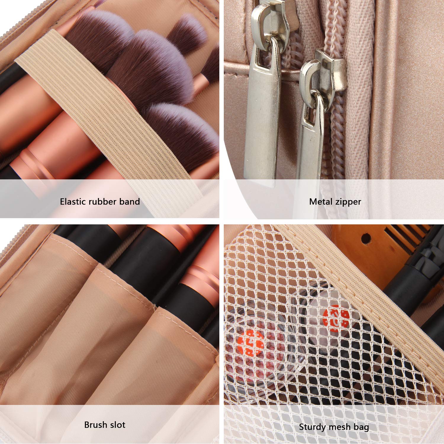 MONSTINA Rose Gold Waterproof Makeup Bag for Women - Small Travel Cosmetic Organizer with Compartments for Brushes & Essentials | Perfect for Purse, Gym & Vacation