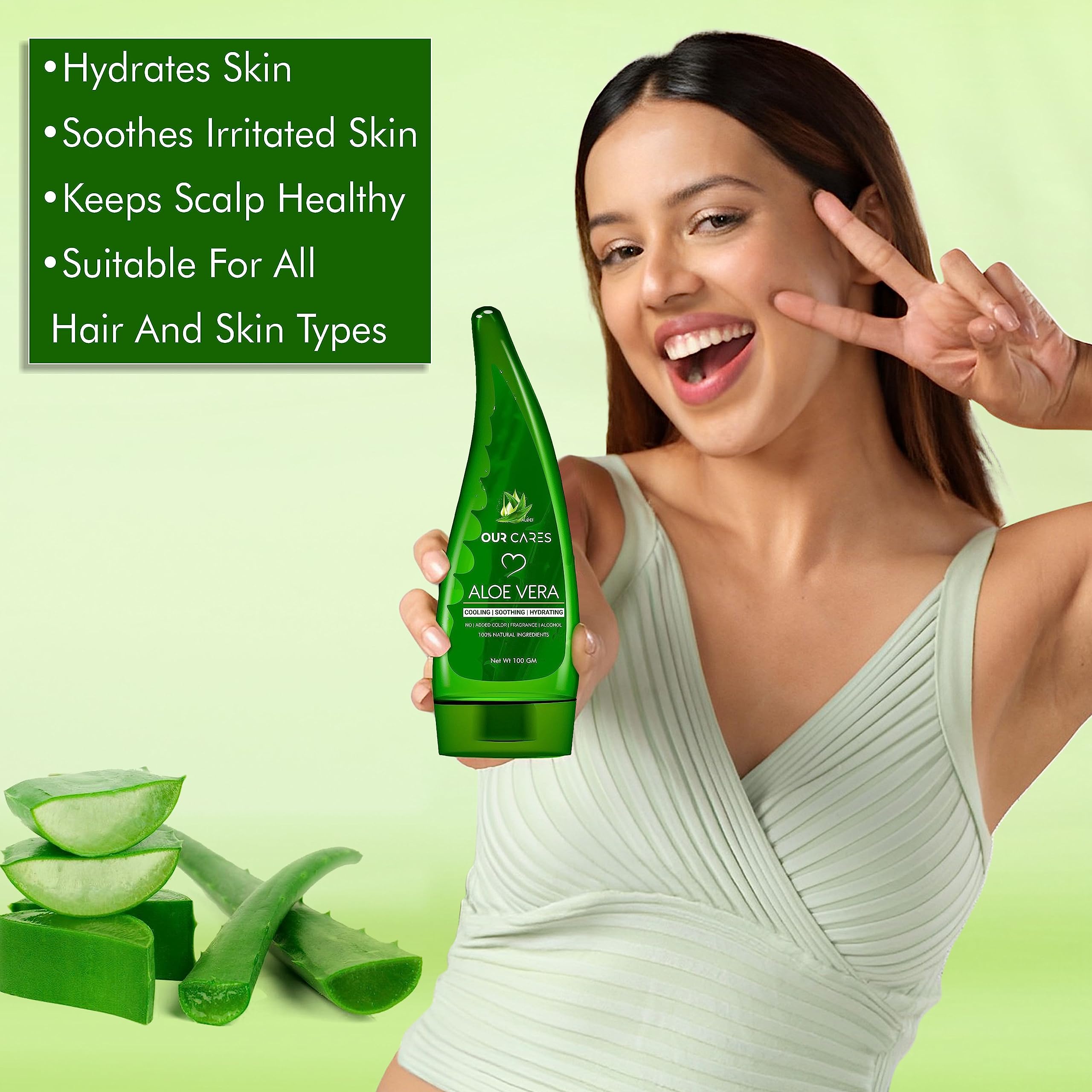 OURCARES Pure Aloe Vera Gel for Face, Skin & Hair Care | Natural Moisturizer for Glowing Skin | Paraben-Free, No Mineral Oils or Silicones | Fragrance-Free & Hypoallergenic - 100g | Perfect for Sunburn Relief, Daily Hydration & Hair Conditioning