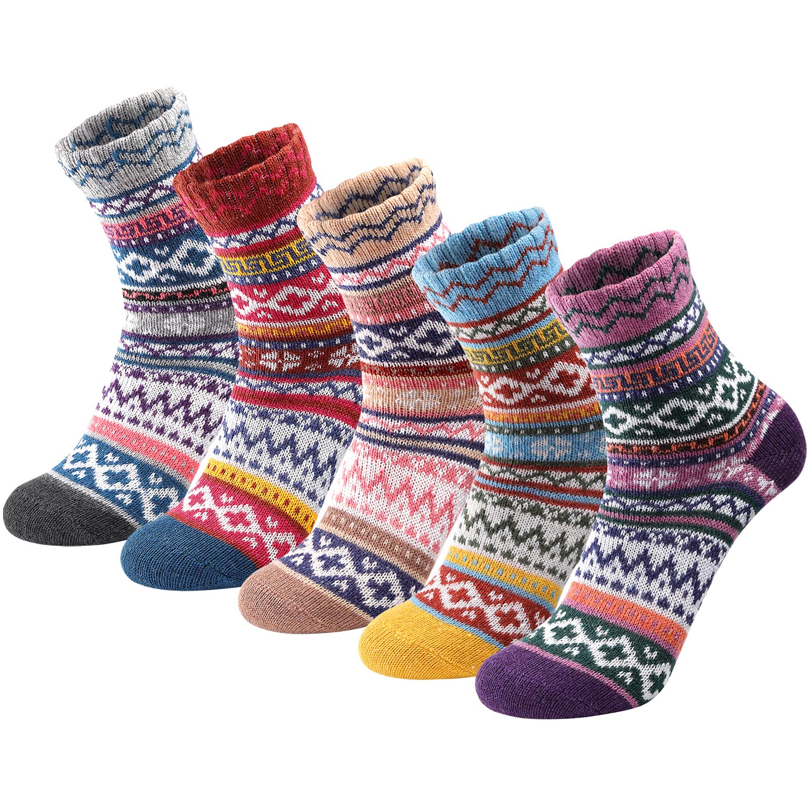 5 Pairs Warm Wool Socks for Women - Cozy Crew Socks, Thick Winter Socks, Vintage Style Socks (Size 6-10) - Perfect for Hiking, Outdoor Activities & Cold Weather Comfort