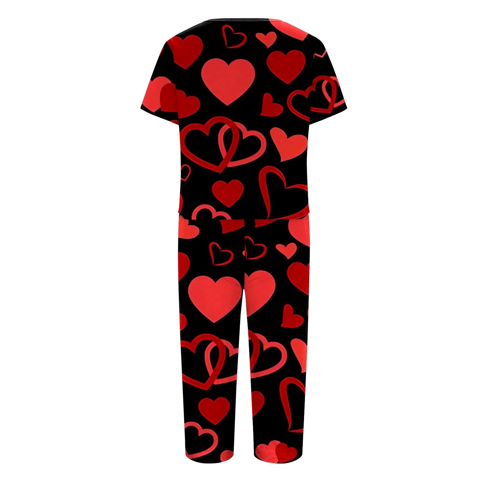 Valentine's Day Pajamas for Women - Cute Heart Print Sleepwear Set, Short Sleeve Top & Pants, 2-Piece Lounge Outfit | Perfect for Valentine's Gifts, Anniversary, Romantic Nights & Cozy Sleepwear