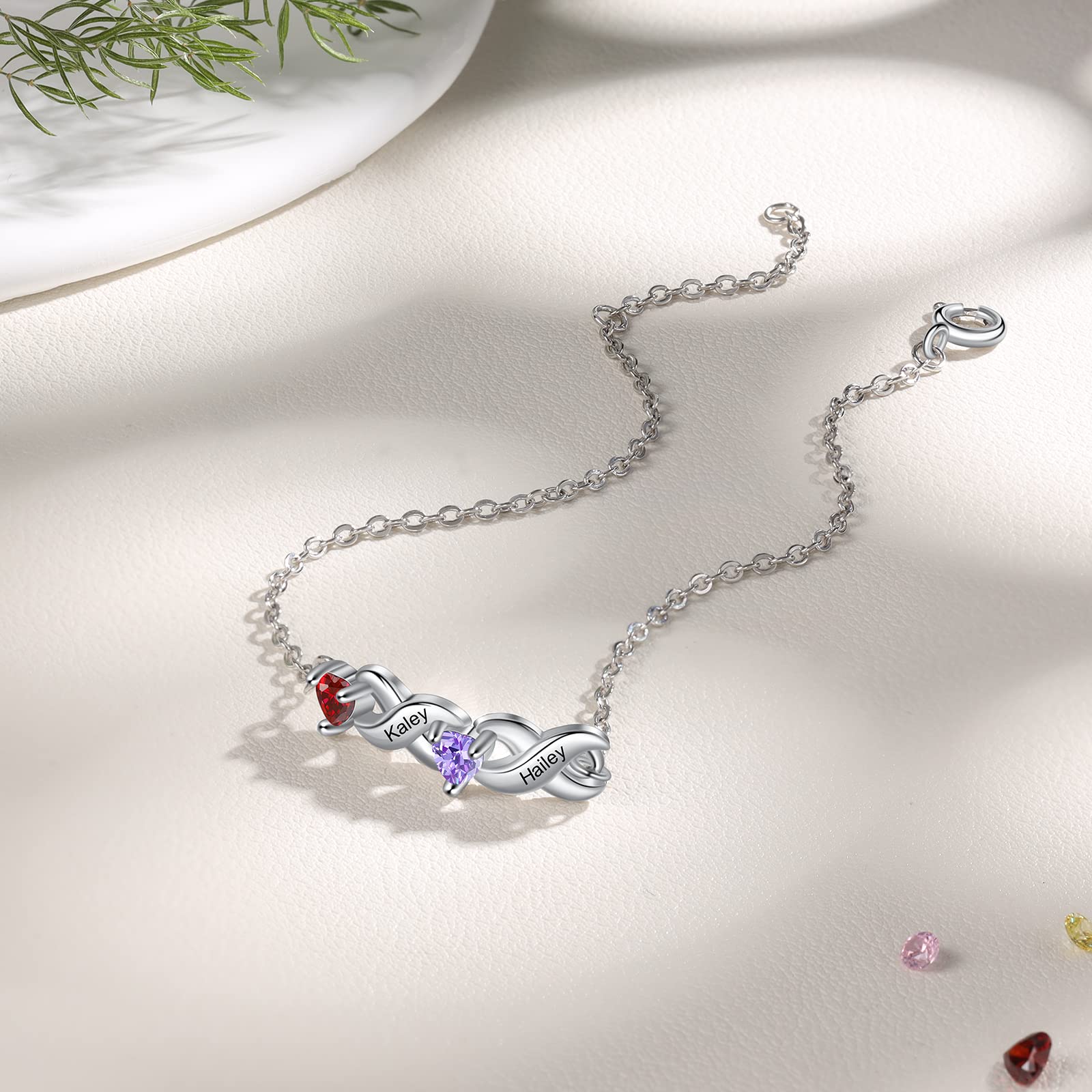 Personalized Name Bracelet for Women - Custom Heart Birthstone Bracelet for Mom, Daughter, Family & Friends | Engravable Jewelry Gift for Mother's Day, Birthday & Anniversary | Perfect for Everyday Wear, Special Occasions & Meaningful Gifts