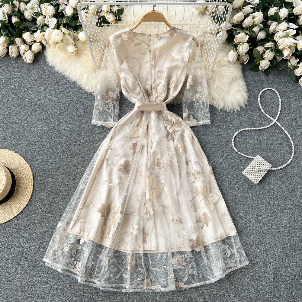Elegant Embroidered A-Line Fairy Mesh Dress for Women - Flowy Summer Party Dress for Weddings, Garden Parties & Special Occasions