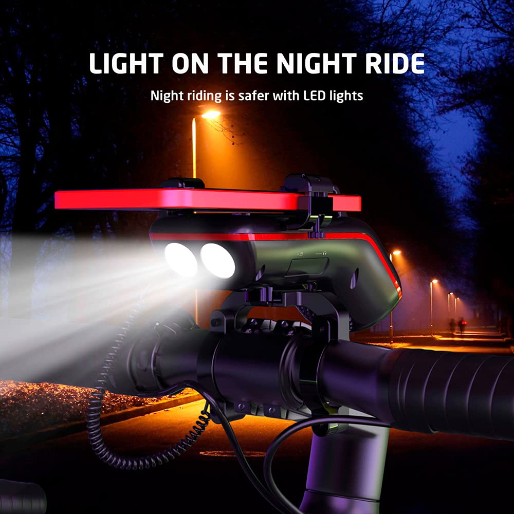 10-in-1 Bluetooth Bike Speaker with Phone Holder, LED Light, Power Bank & Horn - Waterproof Wireless Bicycle Speaker for Road & Mountain Biking - Perfect for Outdoor Cycling, Commuting & Fitness Rides (Black)